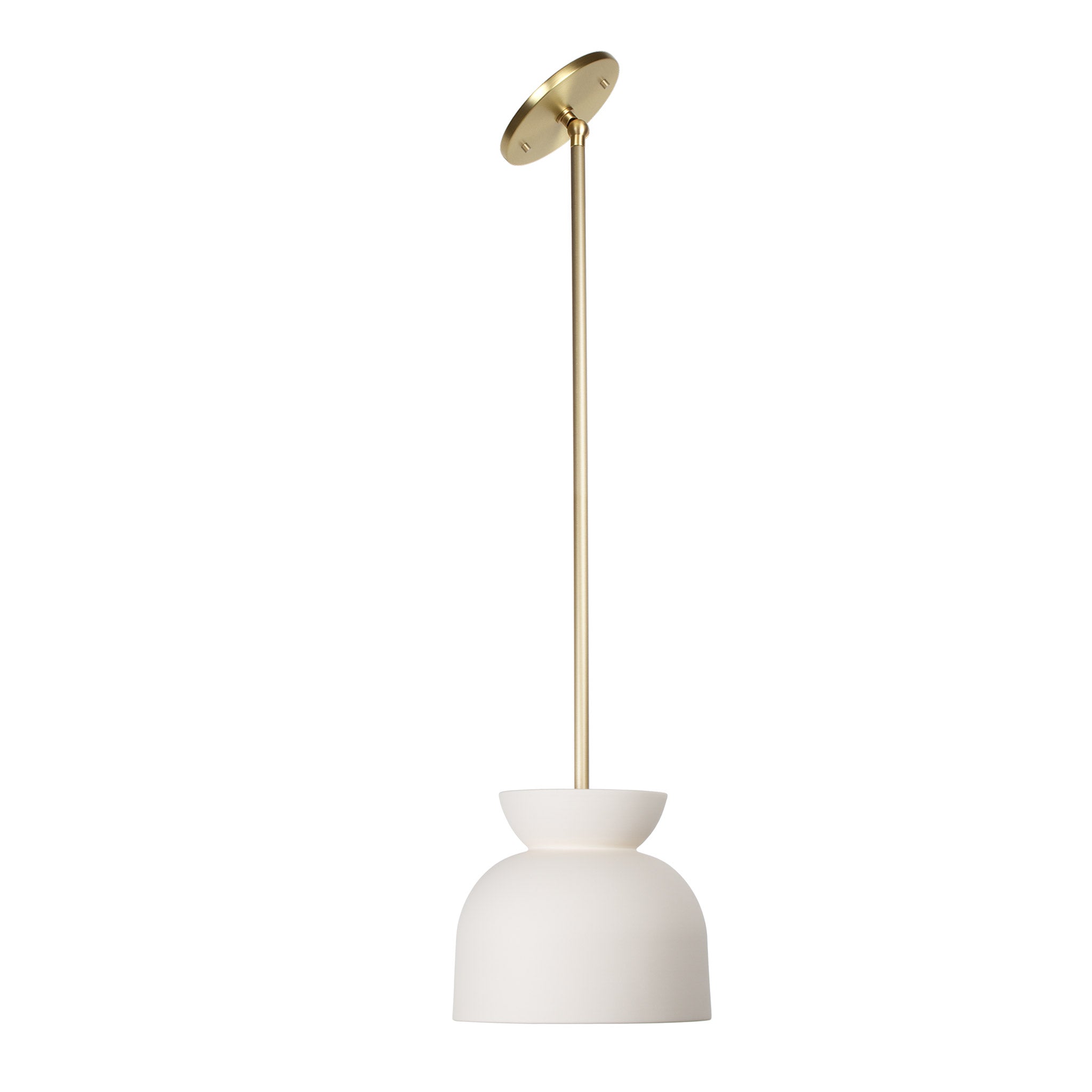 Terra Amélie Pendant for Vaulted Ceiling shown in Bone Ceramic with Brass
