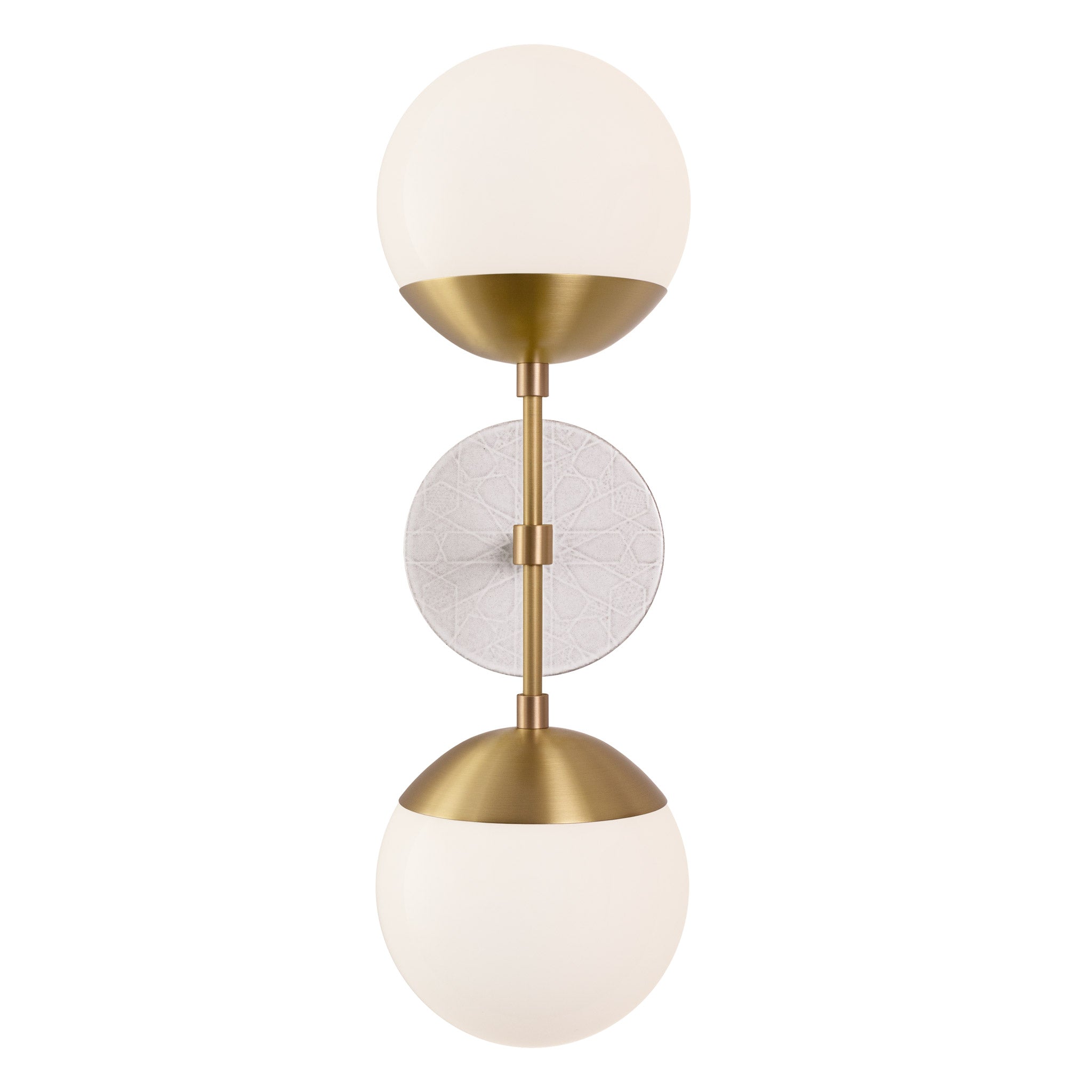 Theo shown in Heirloom Brass with a Brownstone White Star Ceramic Canopy