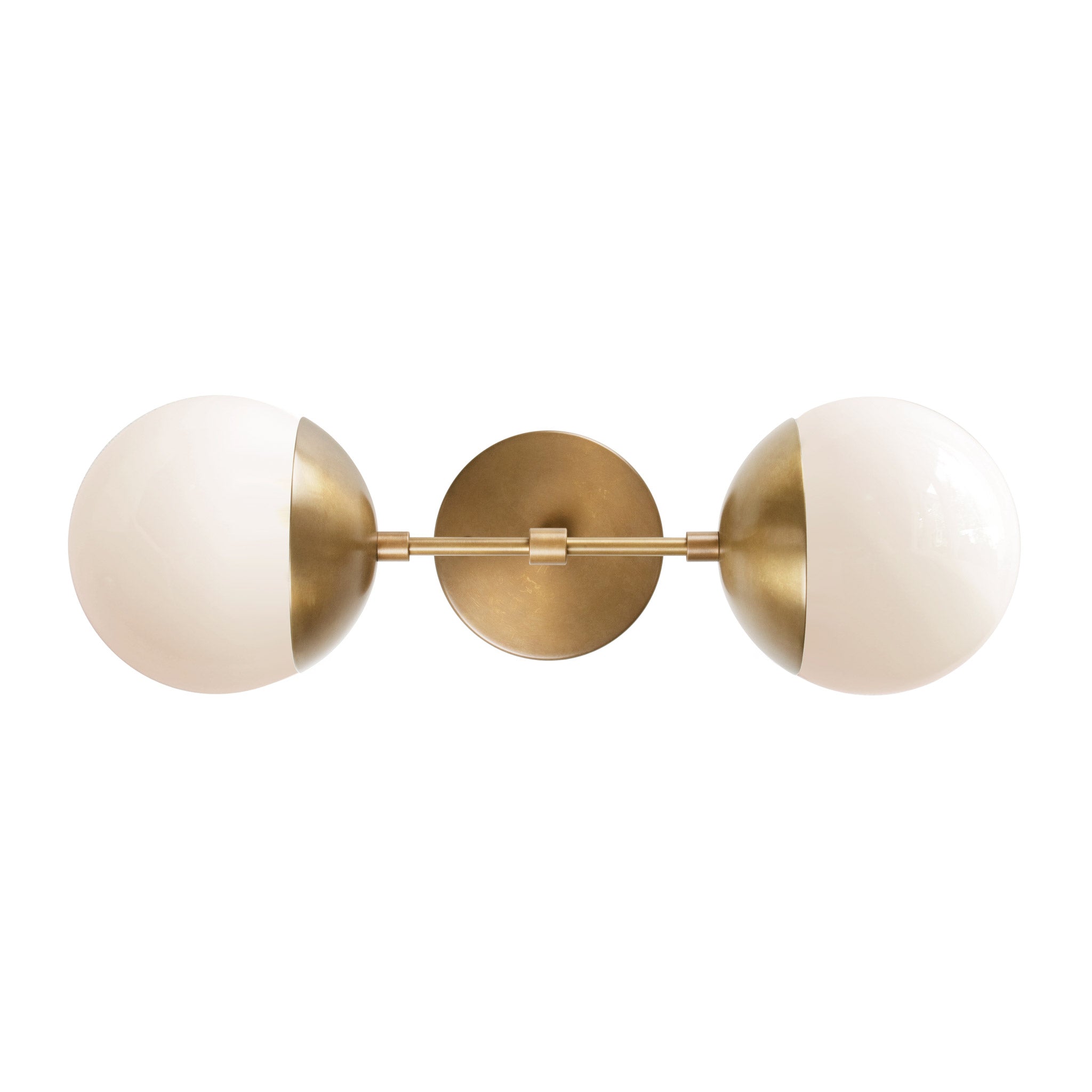 Theo shown in Heirloom Brass with Opal 6" globes