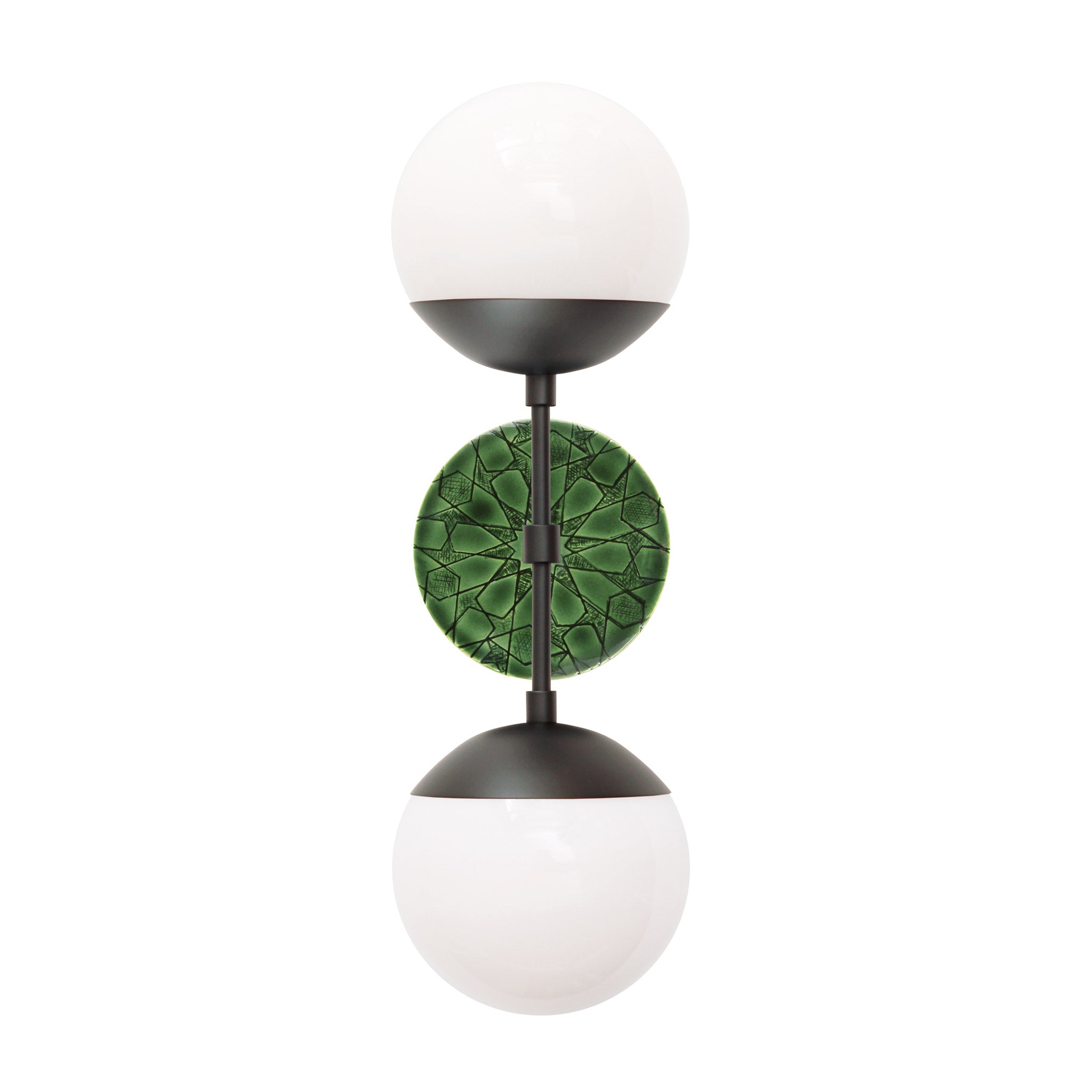 Theo 6" with Ceramic Canopy shown in Matte Black with a Forest Green Star pattern canopy