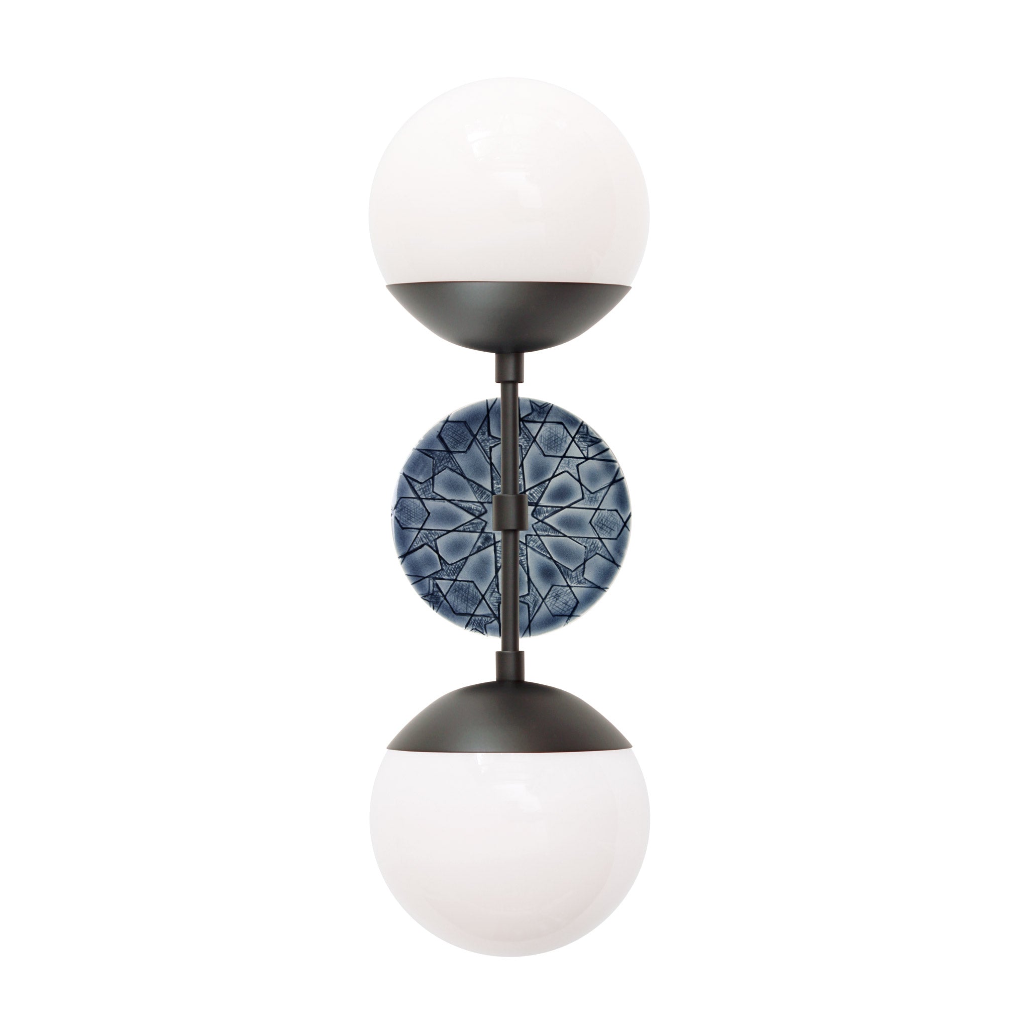 Theo 6" with Ceramic Canopy shown in Matte Black with an Indigo Blue Star pattern canopy