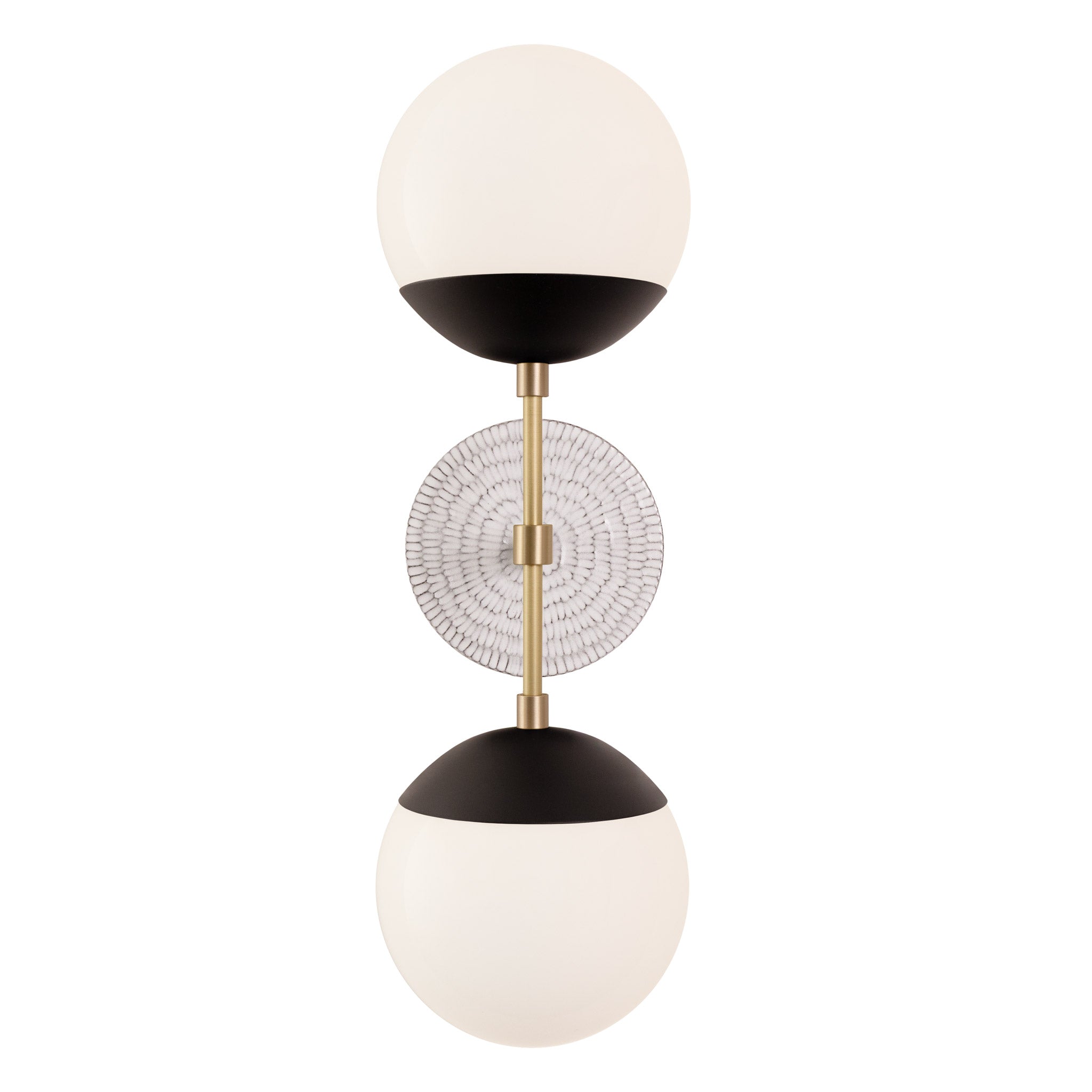 Theo shown in Matte Black with Brass and a Brownstone White Sunflower Ceramic Canopy