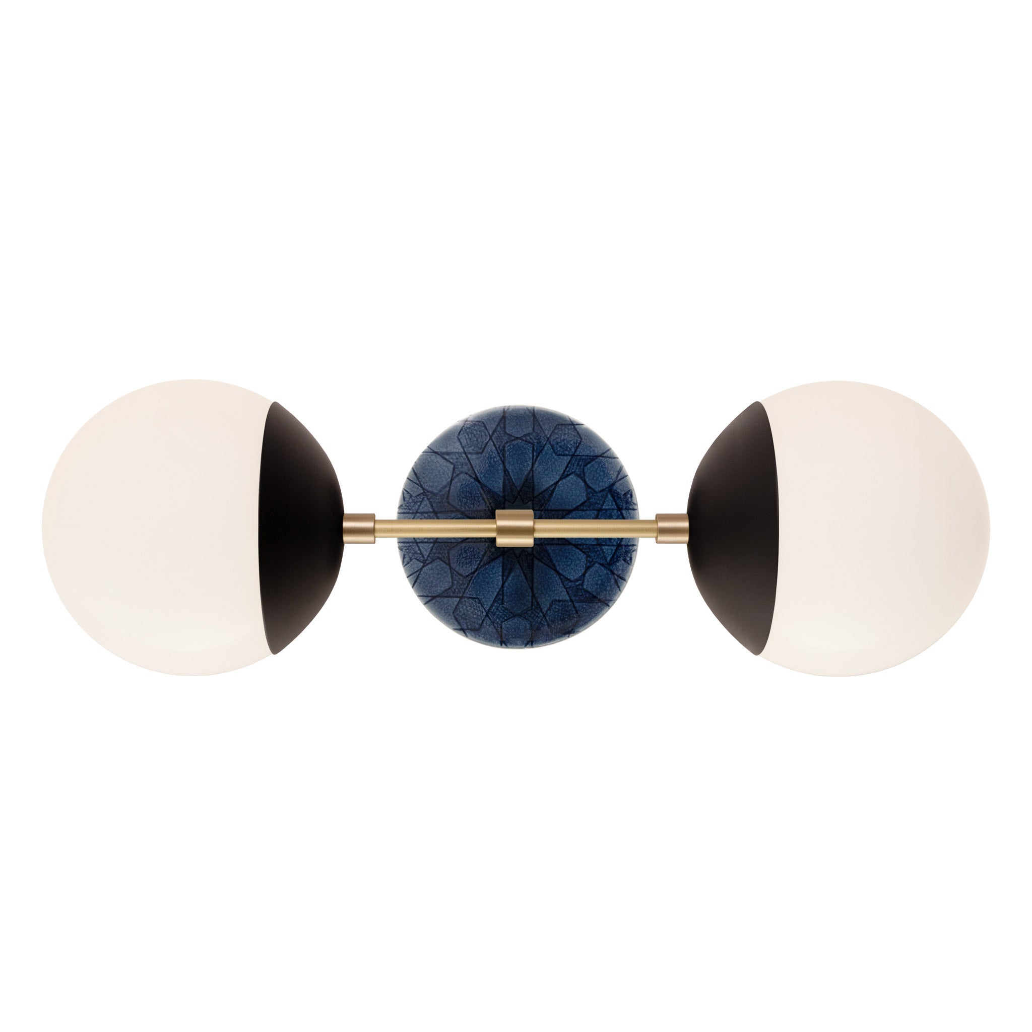 Theo shown in Matte Black with Brass and an Indigo Blue Star Ceramic Canopy