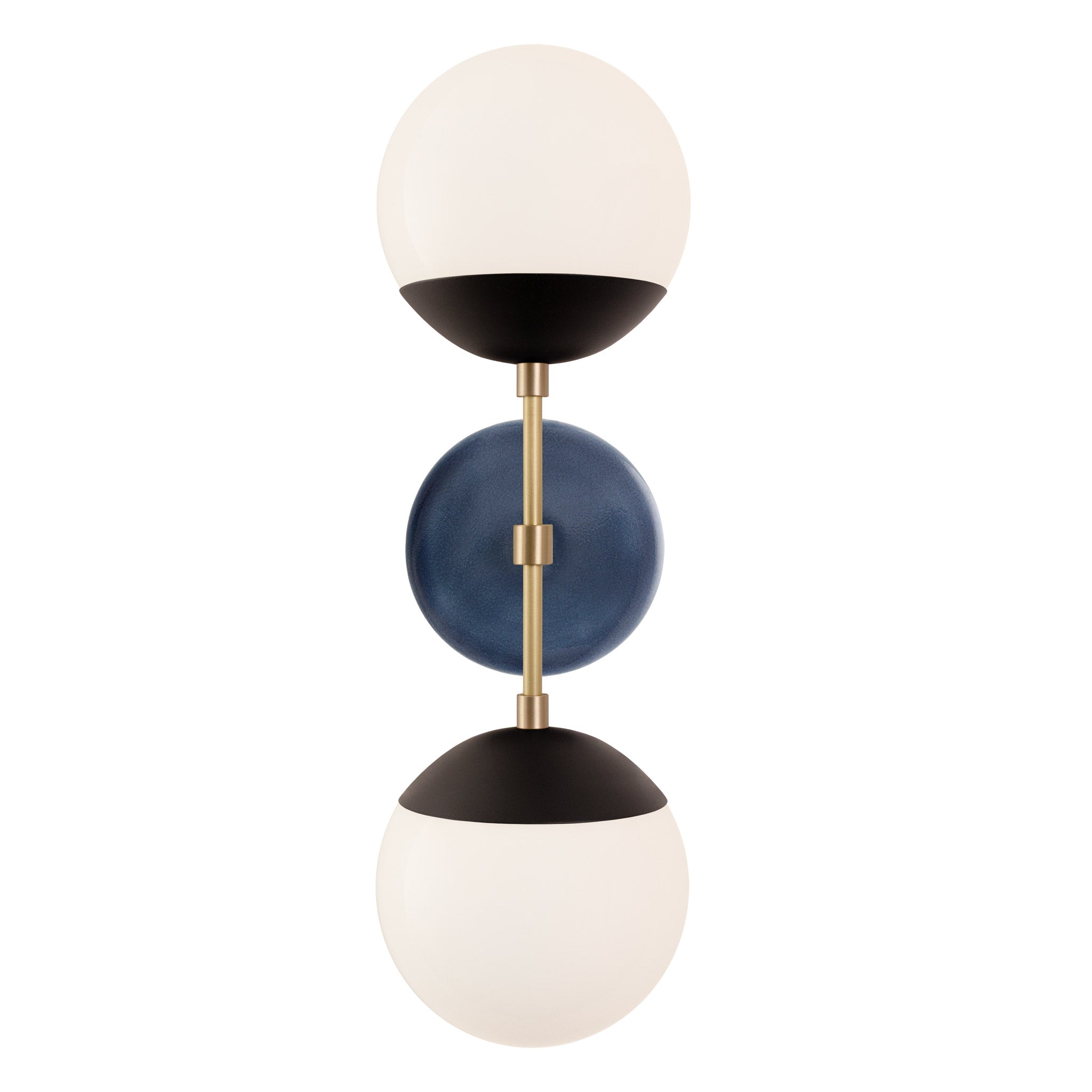 Theo shown in Matte Black with Brass and an Indigo Blue Swift Ceramic Canopy