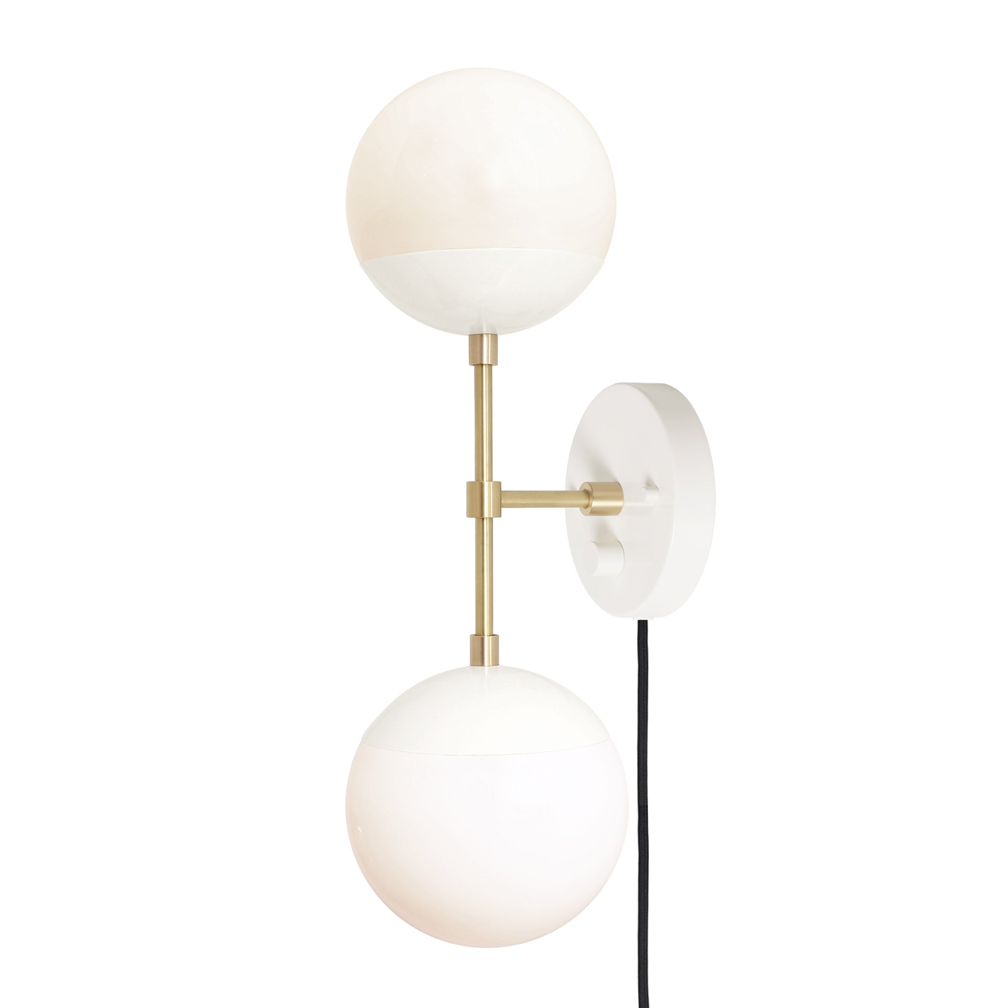 Theo shown in White and Brass with Opal 6" globes and a Backplate Dimmer Switch and Black Cord