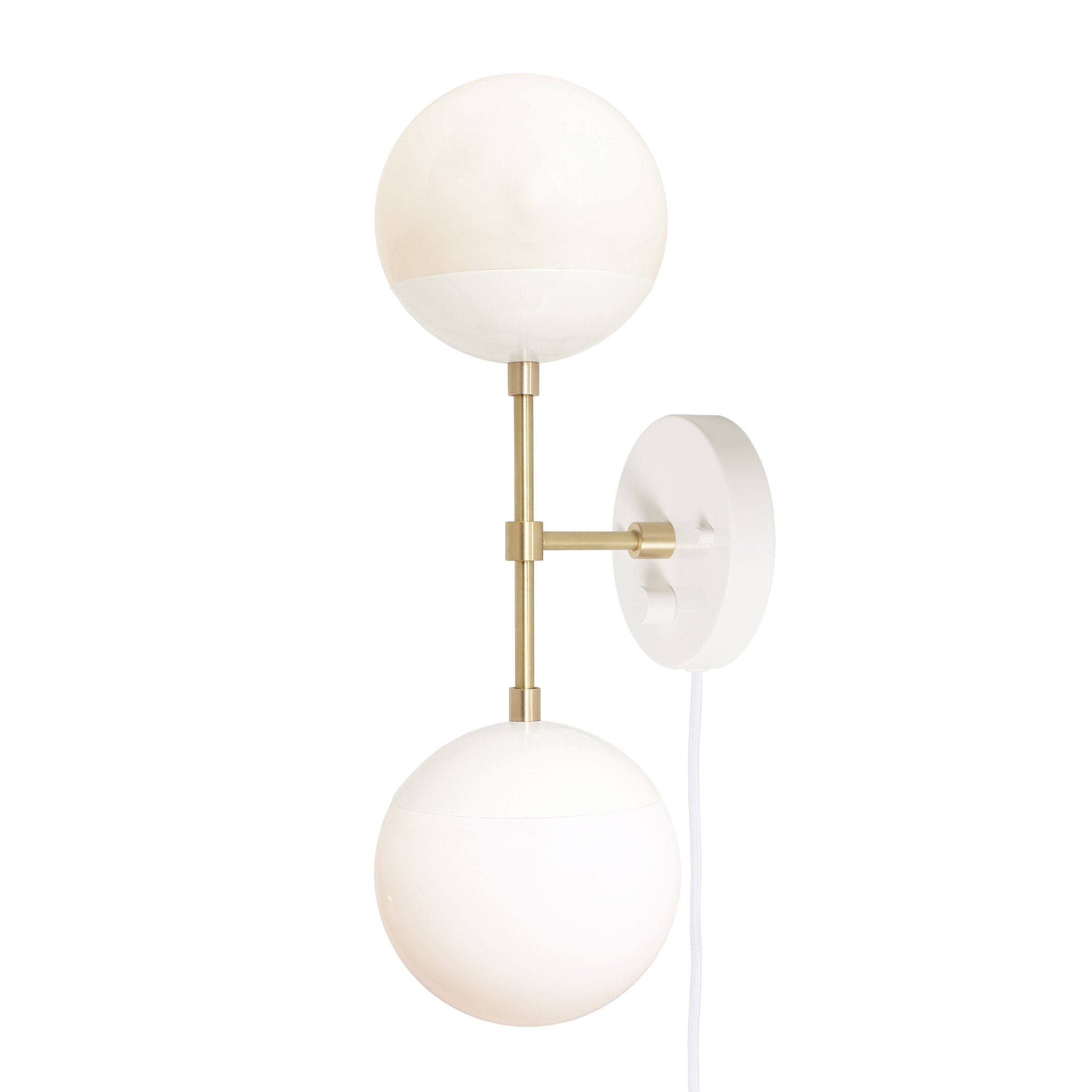 Theo shown in White and Brass with Opal 6" globes and a Backplate Dimmer Switch and White Cord