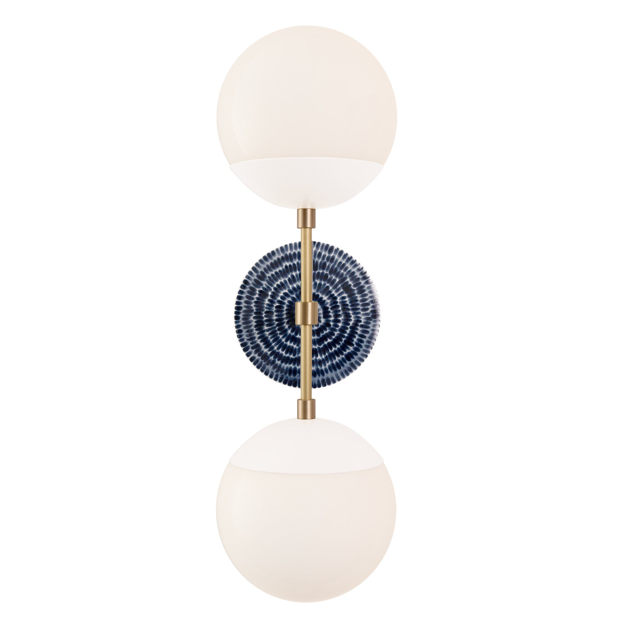 Theo shown in White with Brass and an Indigo Blue Sunflower Ceramic Canopy