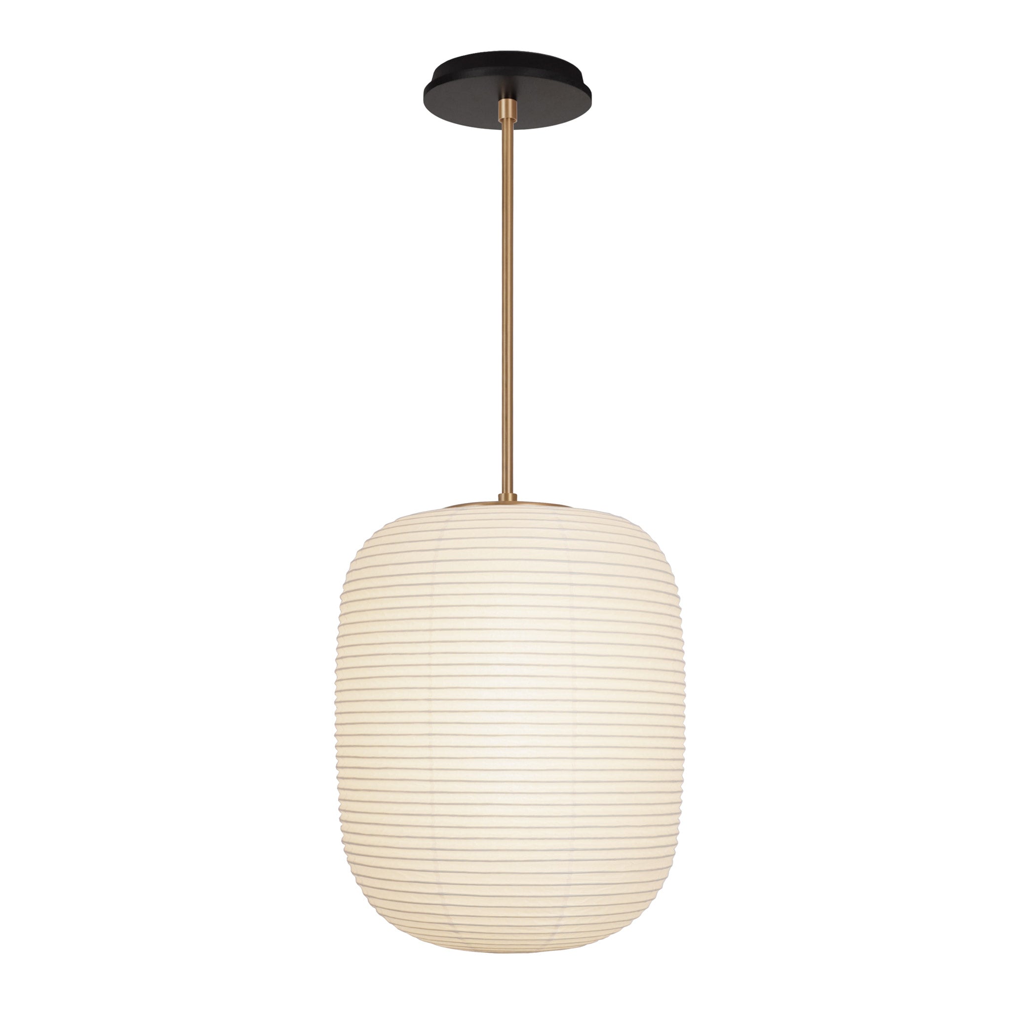 Umi Pendant shown in Heirloom Brass with a Black Stained Wood Canopy