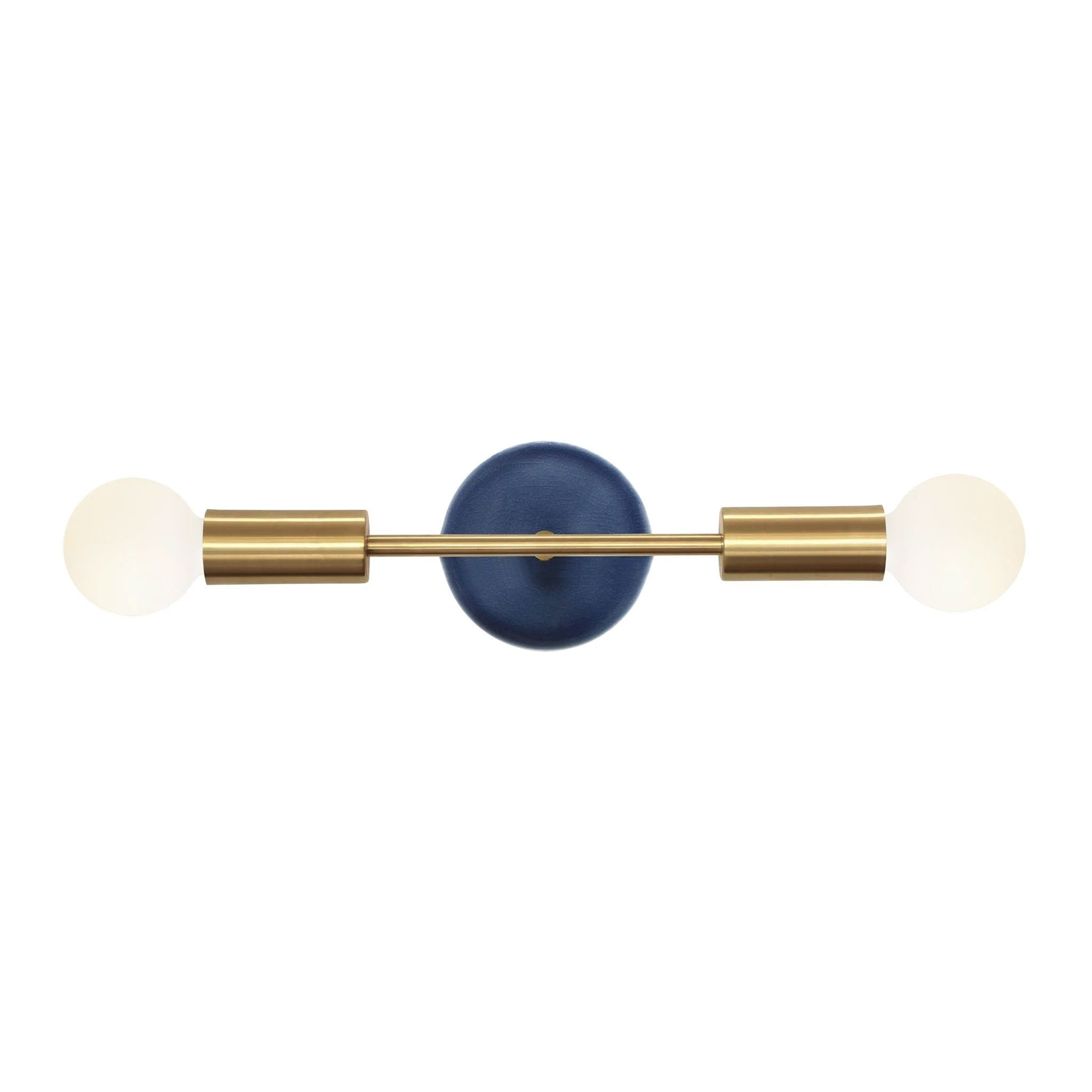 Venus with Ceramic Canopy shown in Heirloom Brass with Swift ceramic canopy pattern in Indigo Blue