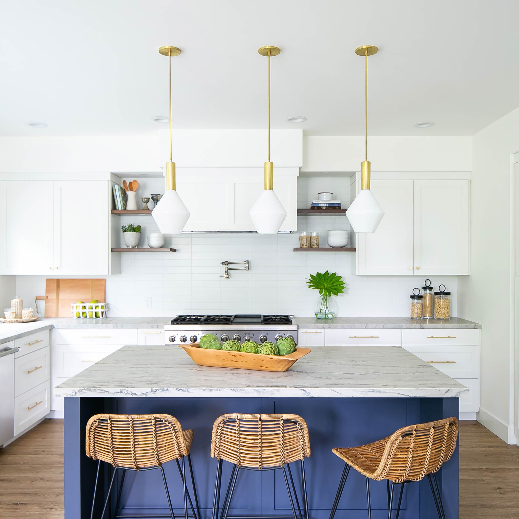 Aurora Pendant shown in Brass. Interior Design by Allison Merritt Design. Photo by Ryan Garvin