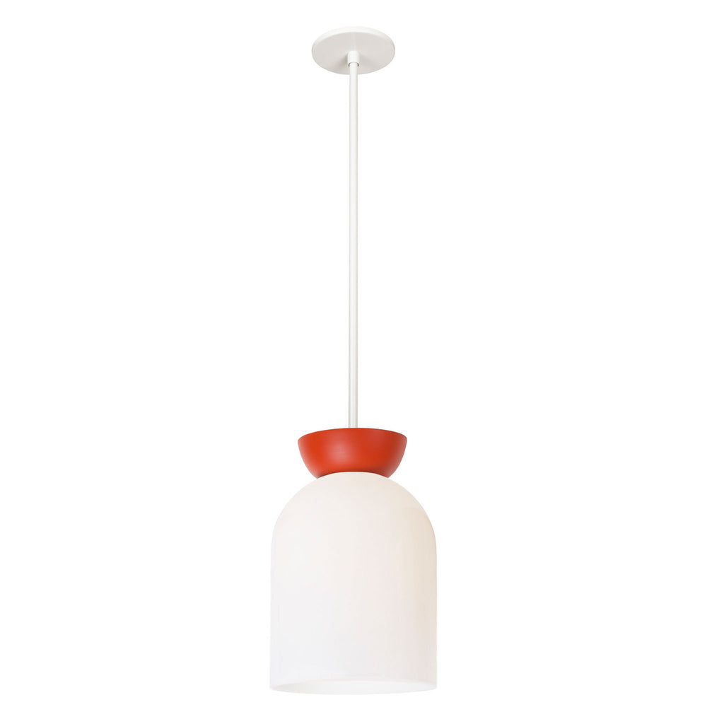 Colette Pendant shown in Opal Glass with Persimmon and White.