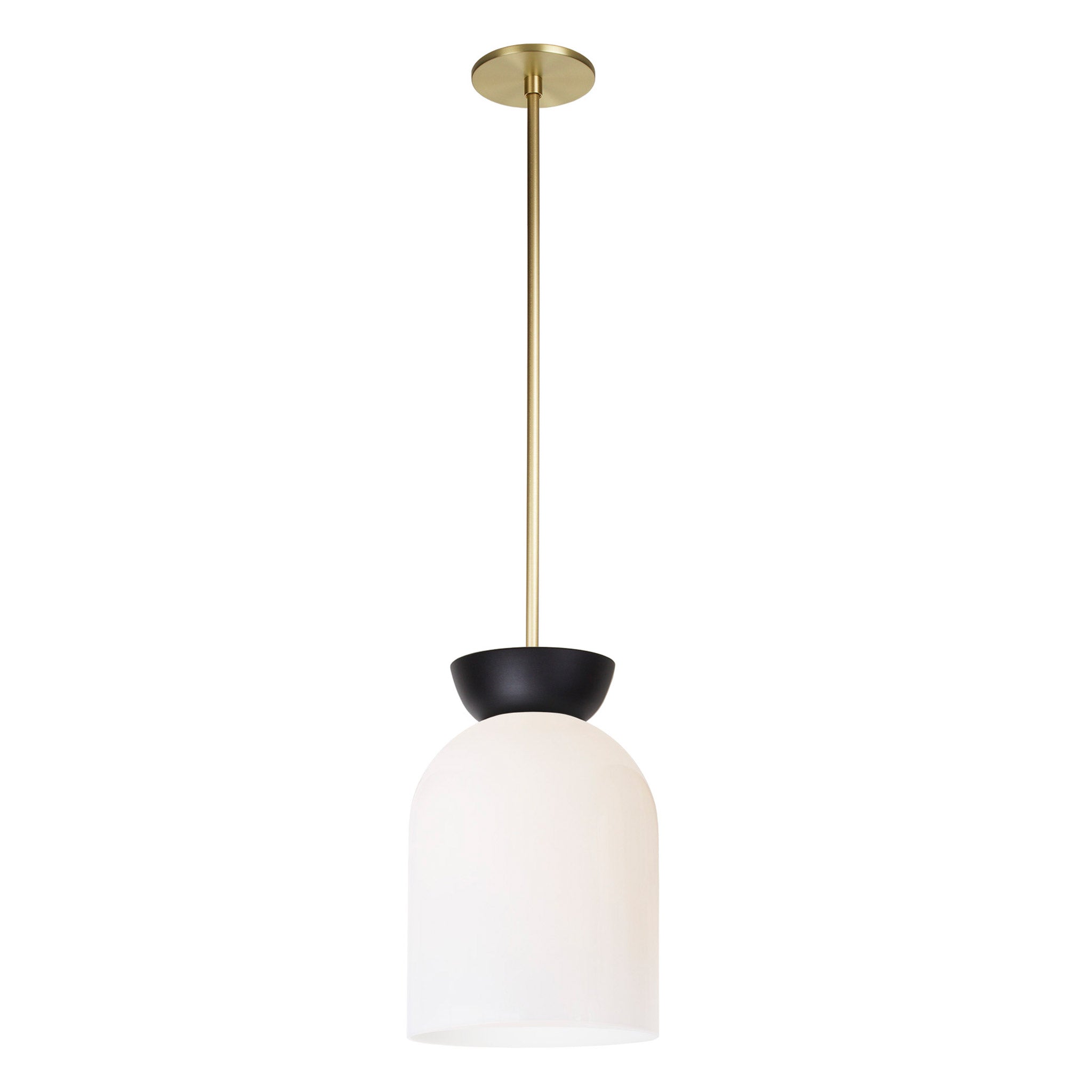 Colette Pendant shown in Opal Glass with Matte Black and Brass