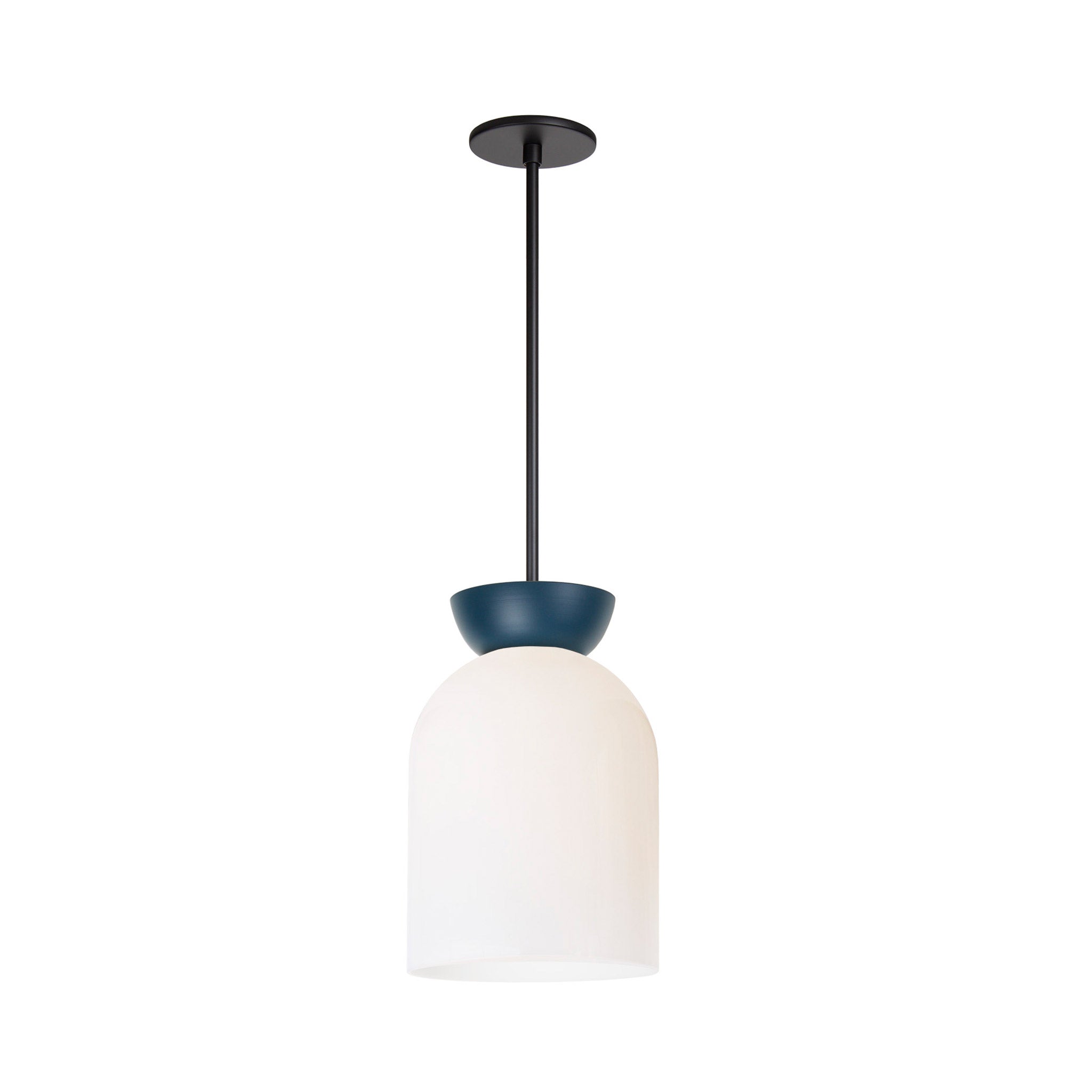 Colette Pendant shown in Opal Glass with Ocean Blue and Matte Black