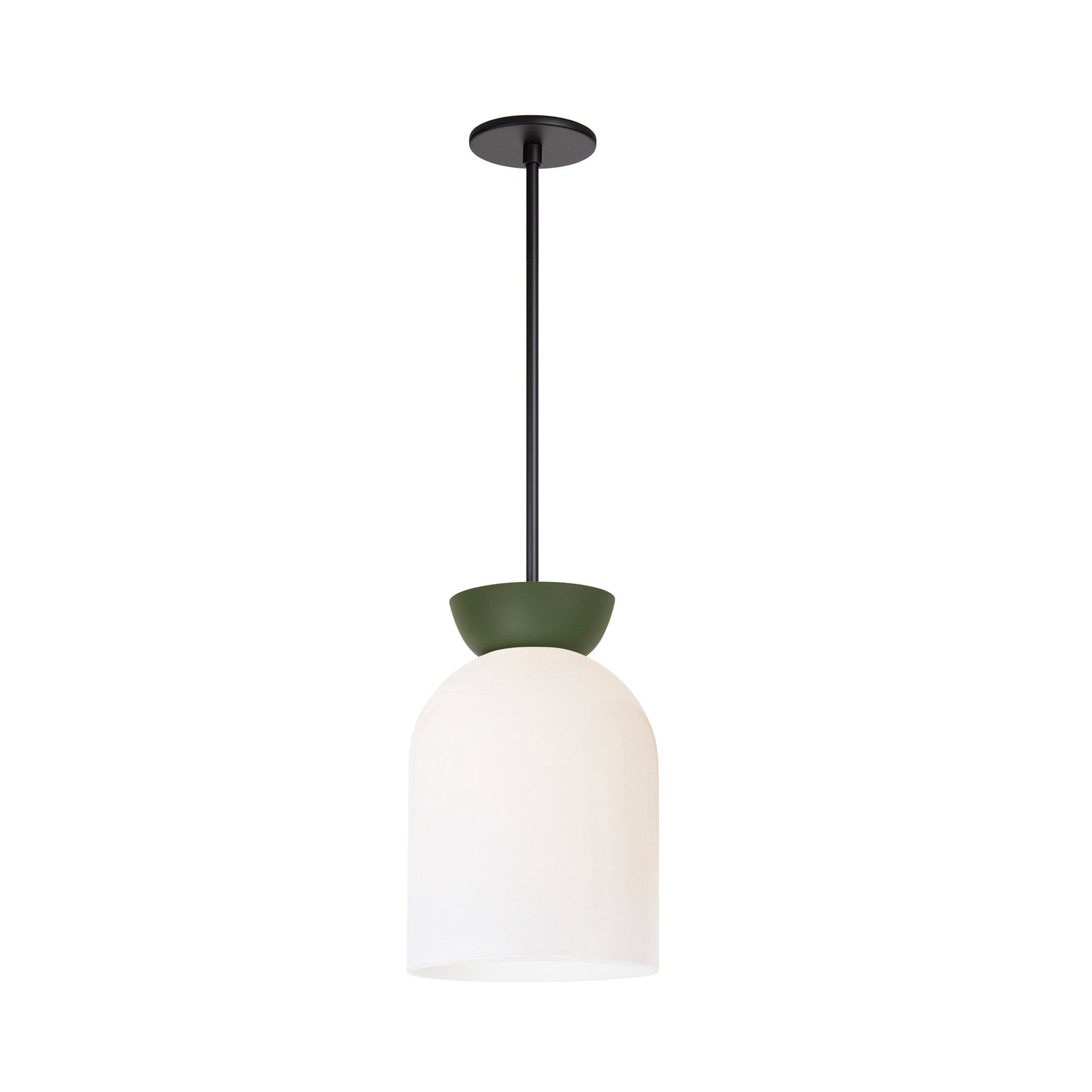 Colette Pendant shown in Opal Glass with Secret Garden Green and Matte Black