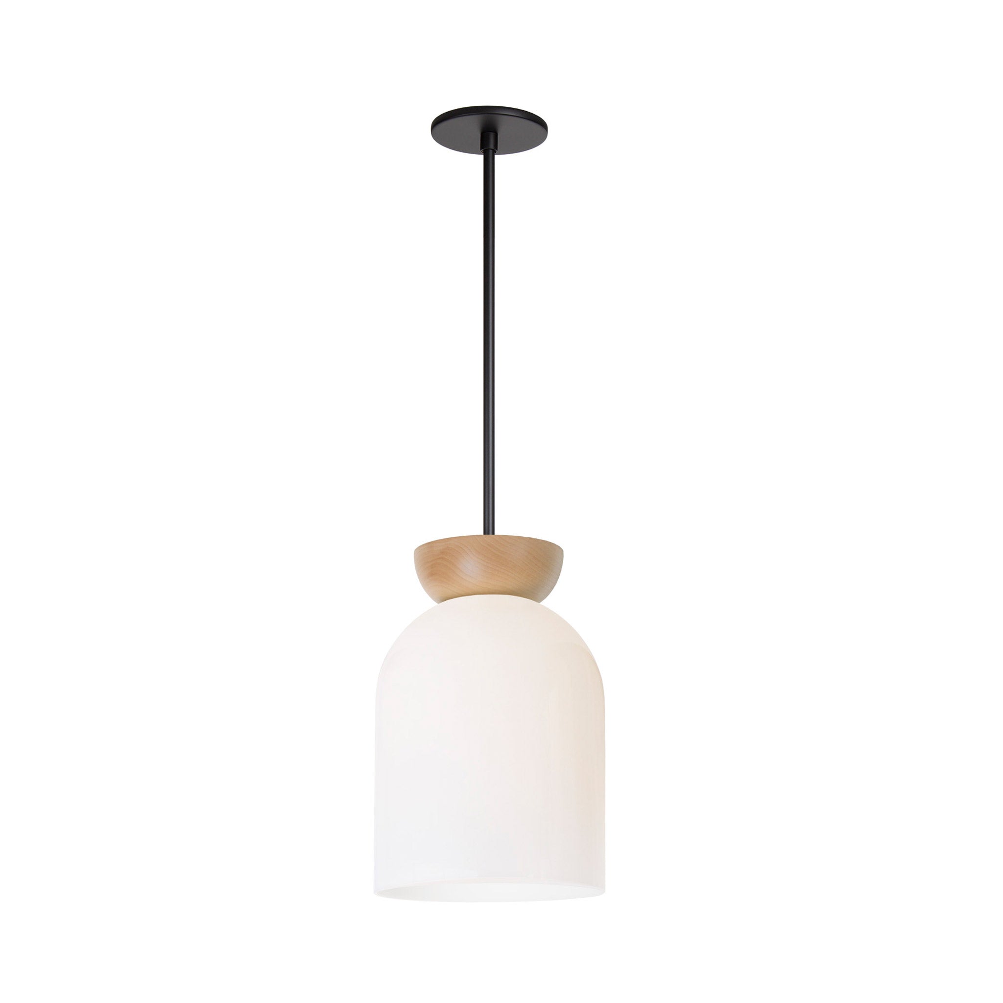 Colette Pendant shown in Opal Glass with Maple and Matte Black