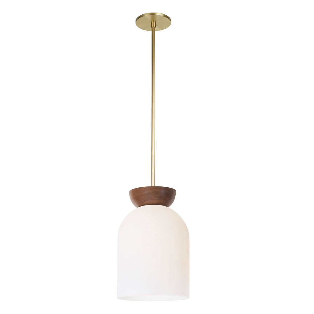 Colette Pendant shown in Opal Glass with Walnut and Brass.