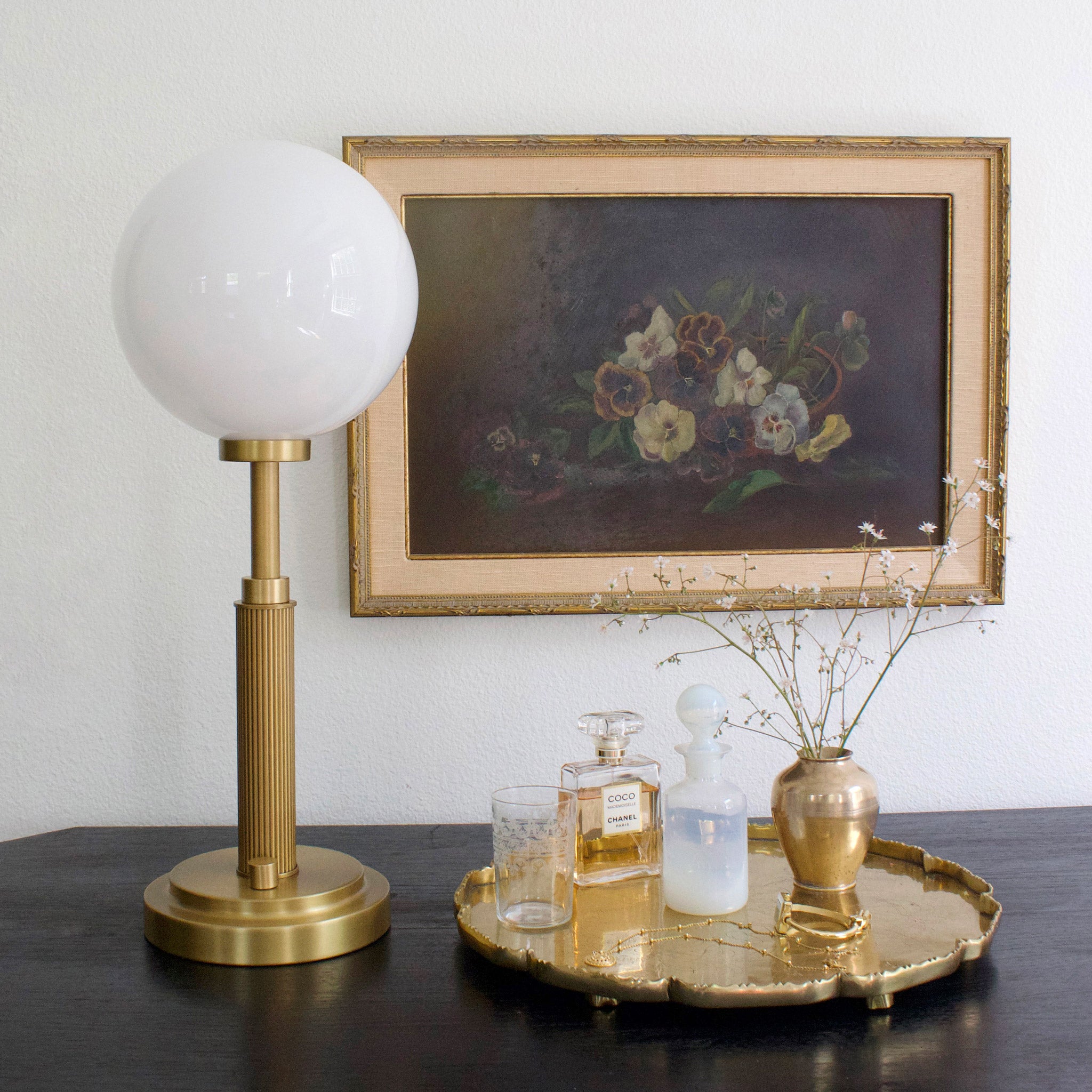 Hetty Table Lamp shown in Heirloom Brass