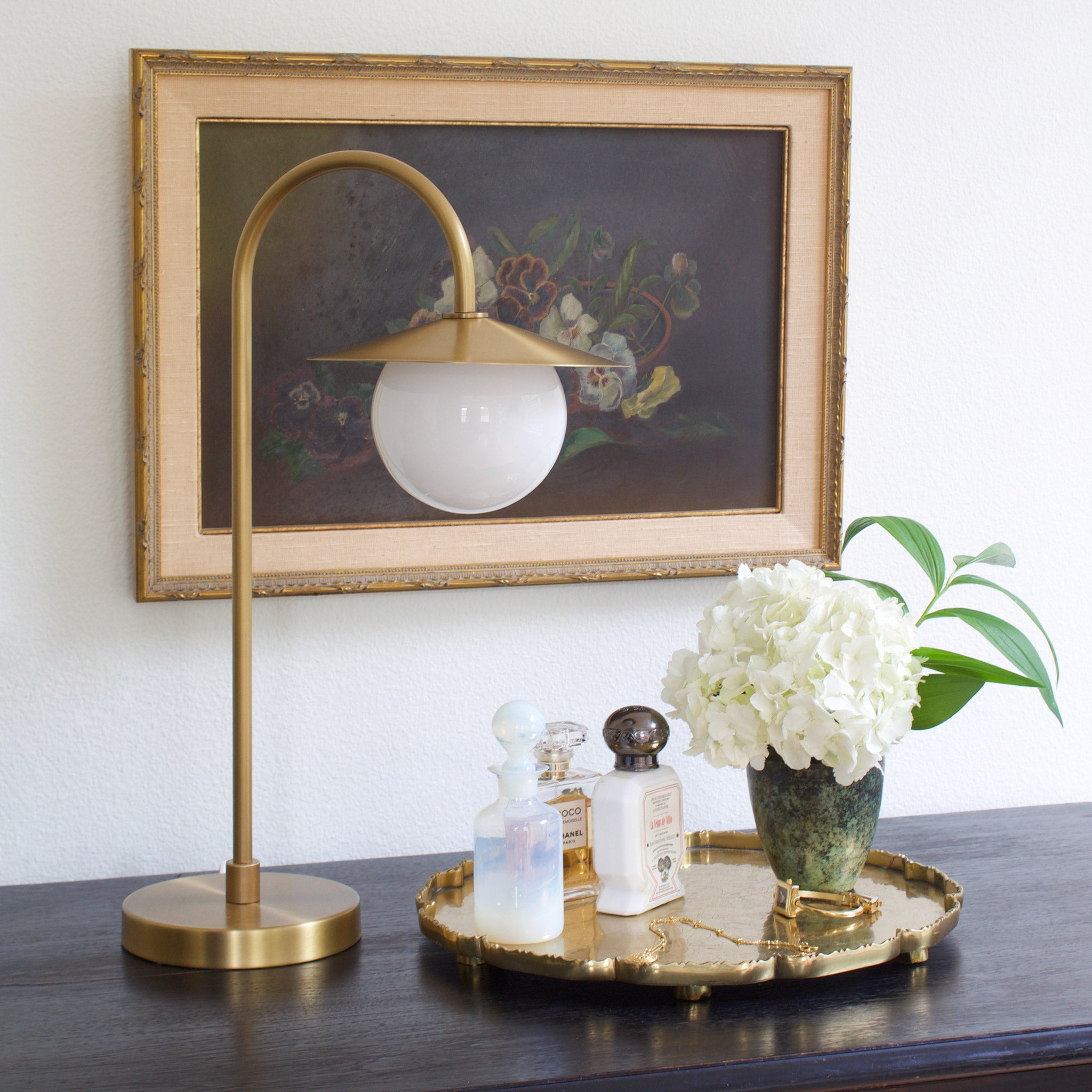 Marie Petite Table Lamp shown in Heirloom Brass