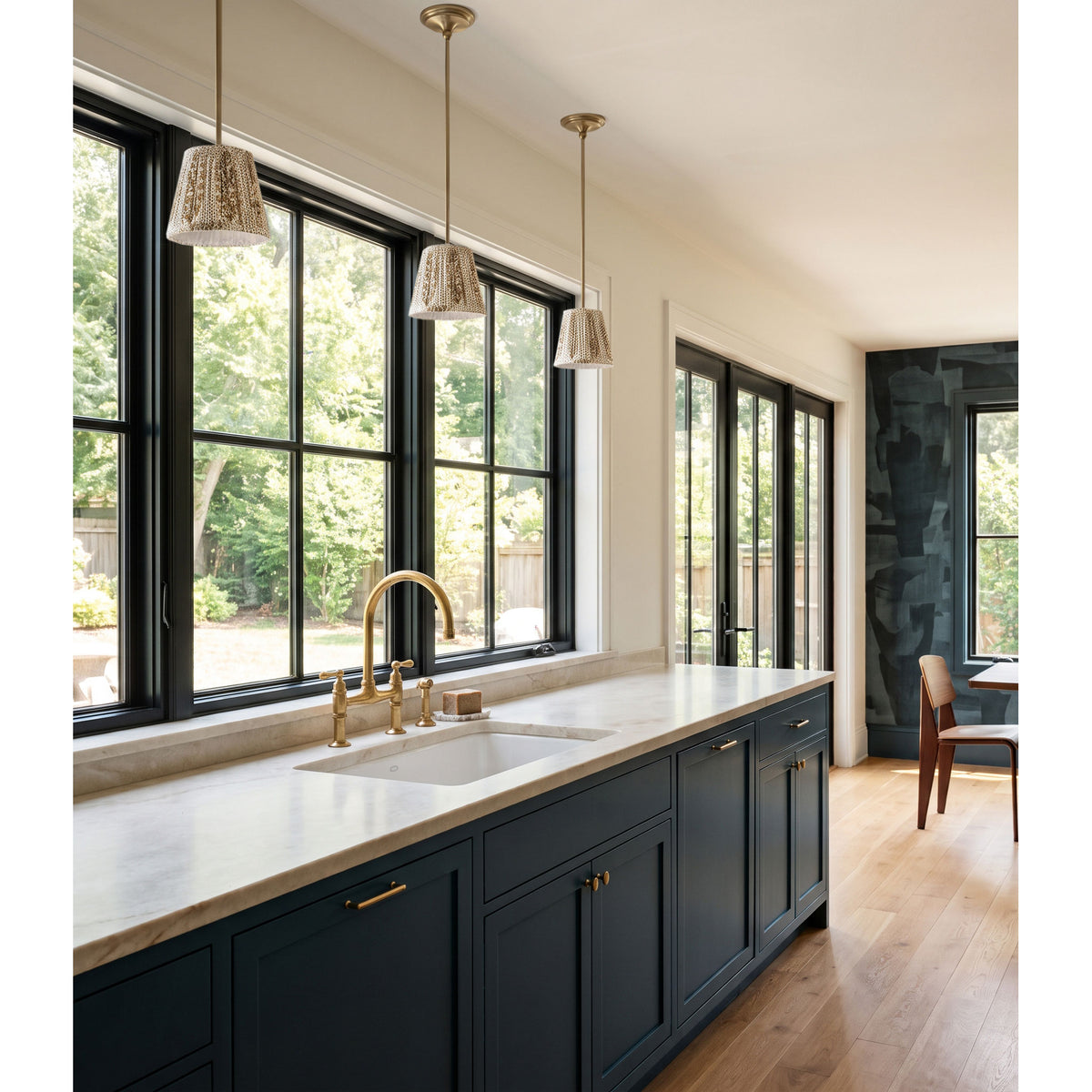 Oxford Pendant shown in Heirloom Brass with a Winfleur Mustard Shade