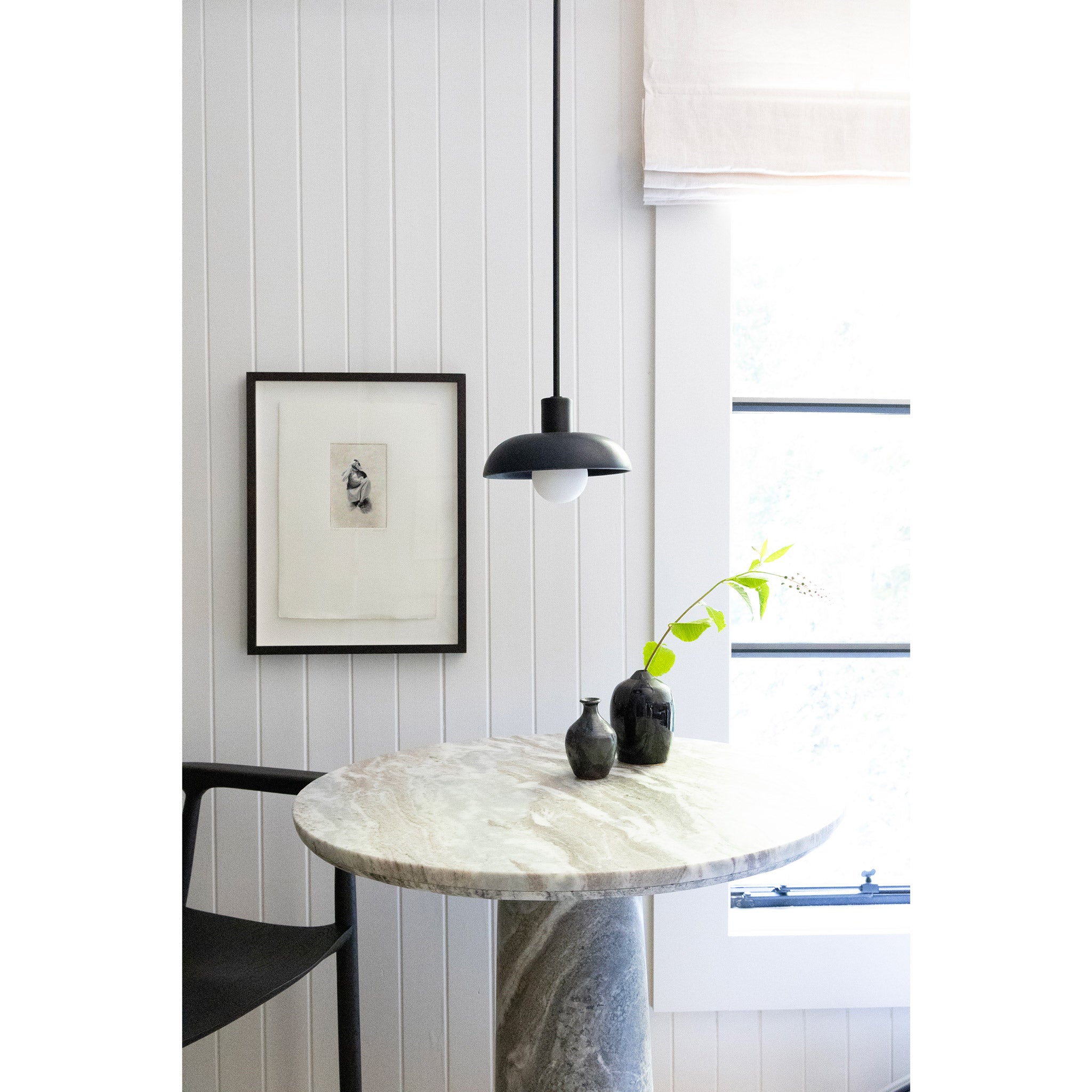 Terra Pendant shown in Eclipse Black Glaze ceramic with Matte Black metal finishes