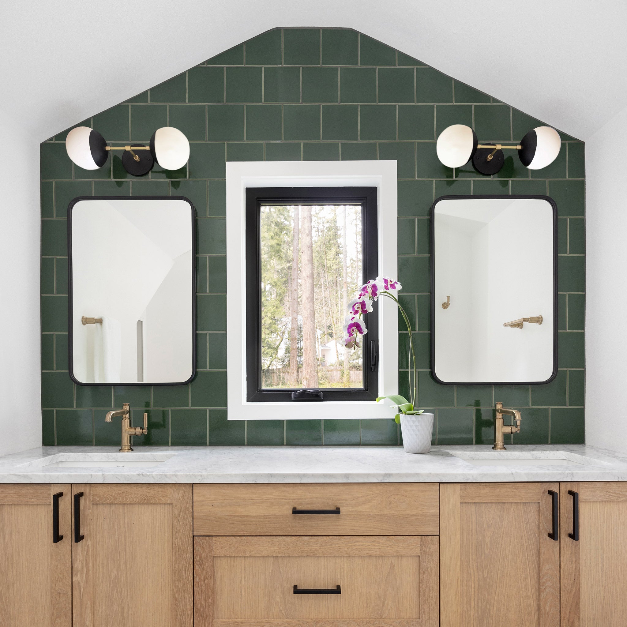 Theo Sconces in Matte Black with Brass, Interior Design by Anna West, Photography by Meagan Larson