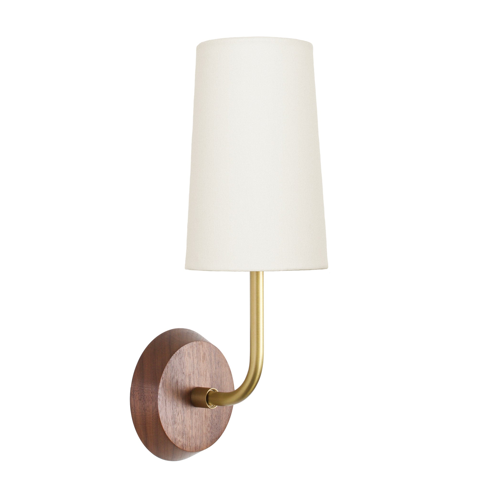 Timberline Linen shown with a Brass arm and Walnut Wood canopy
