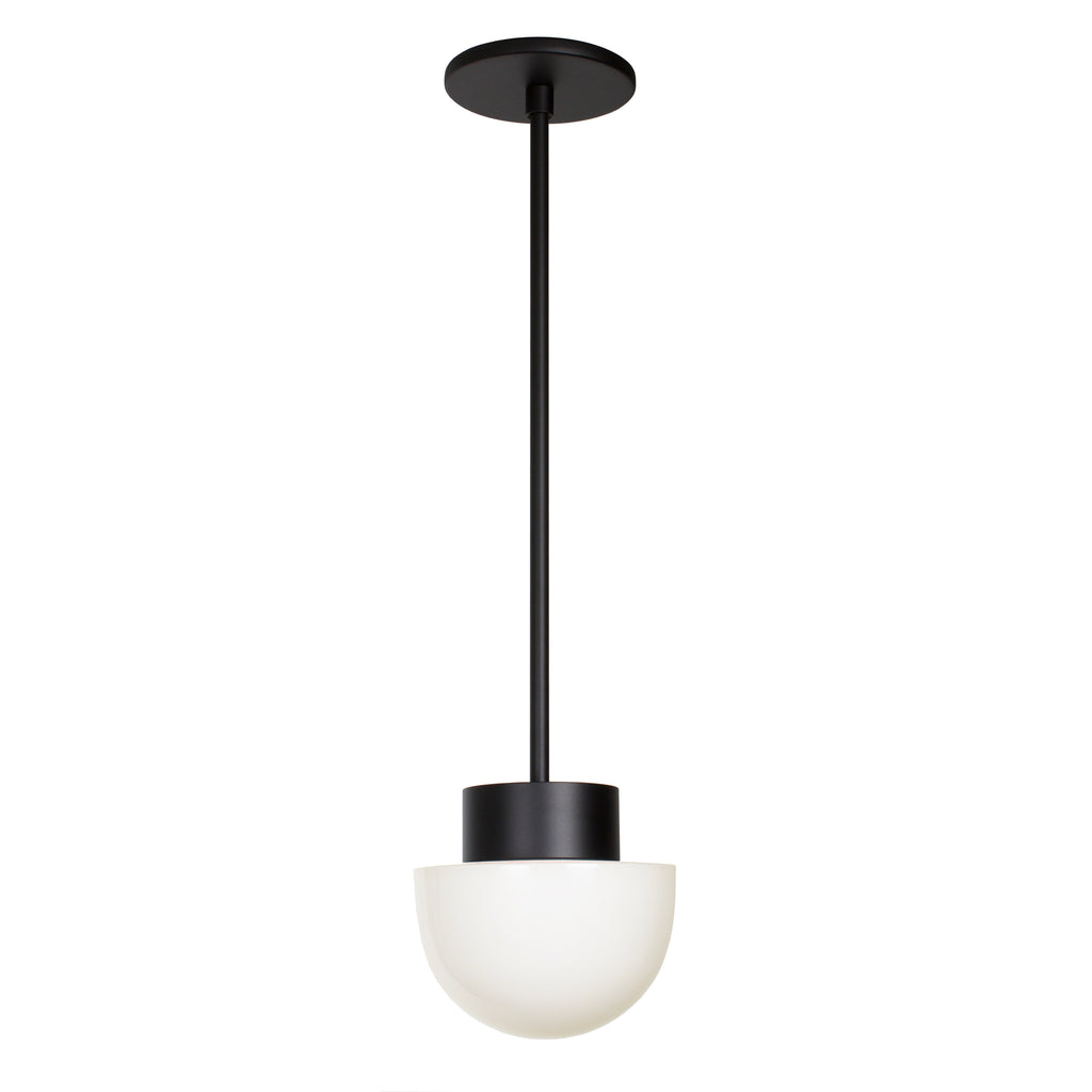 Anni Pendant shown with a matte black rod and canopy and a matte black shade holder.