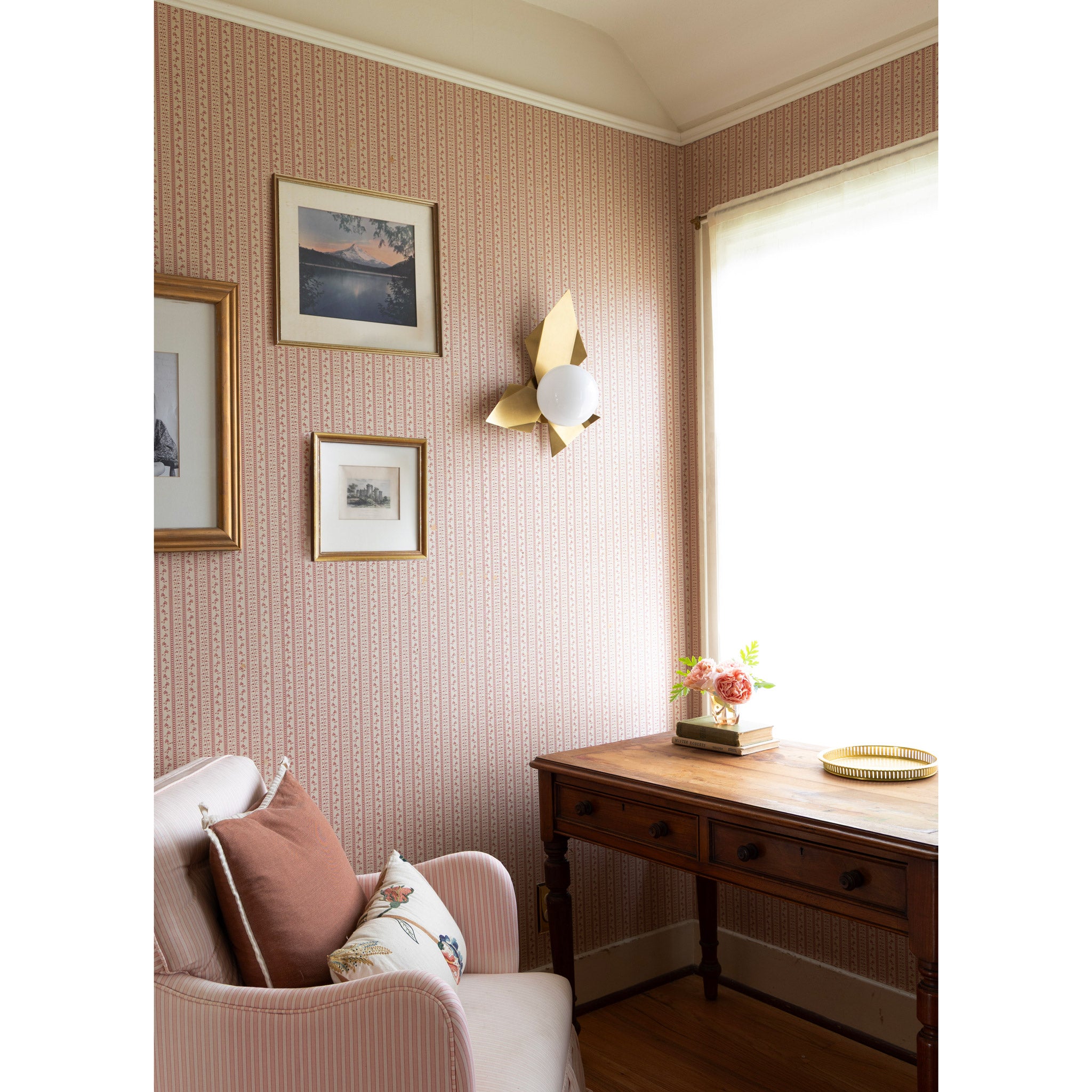 Florence sconce shown in Heirloom Brass. Interior design by Sarah J. Meyer Design