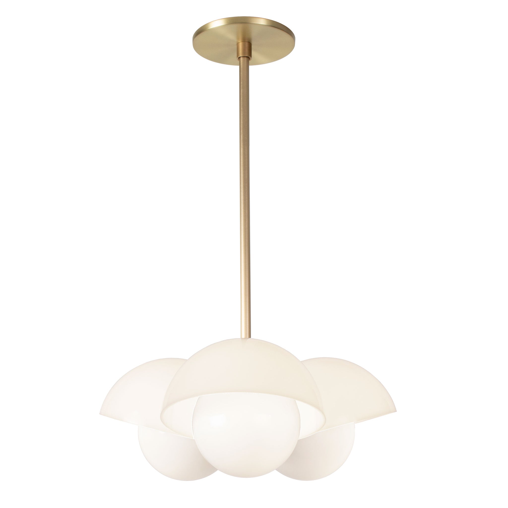 Noor 3 Pendant shown in Brass with White Opal Acrylic