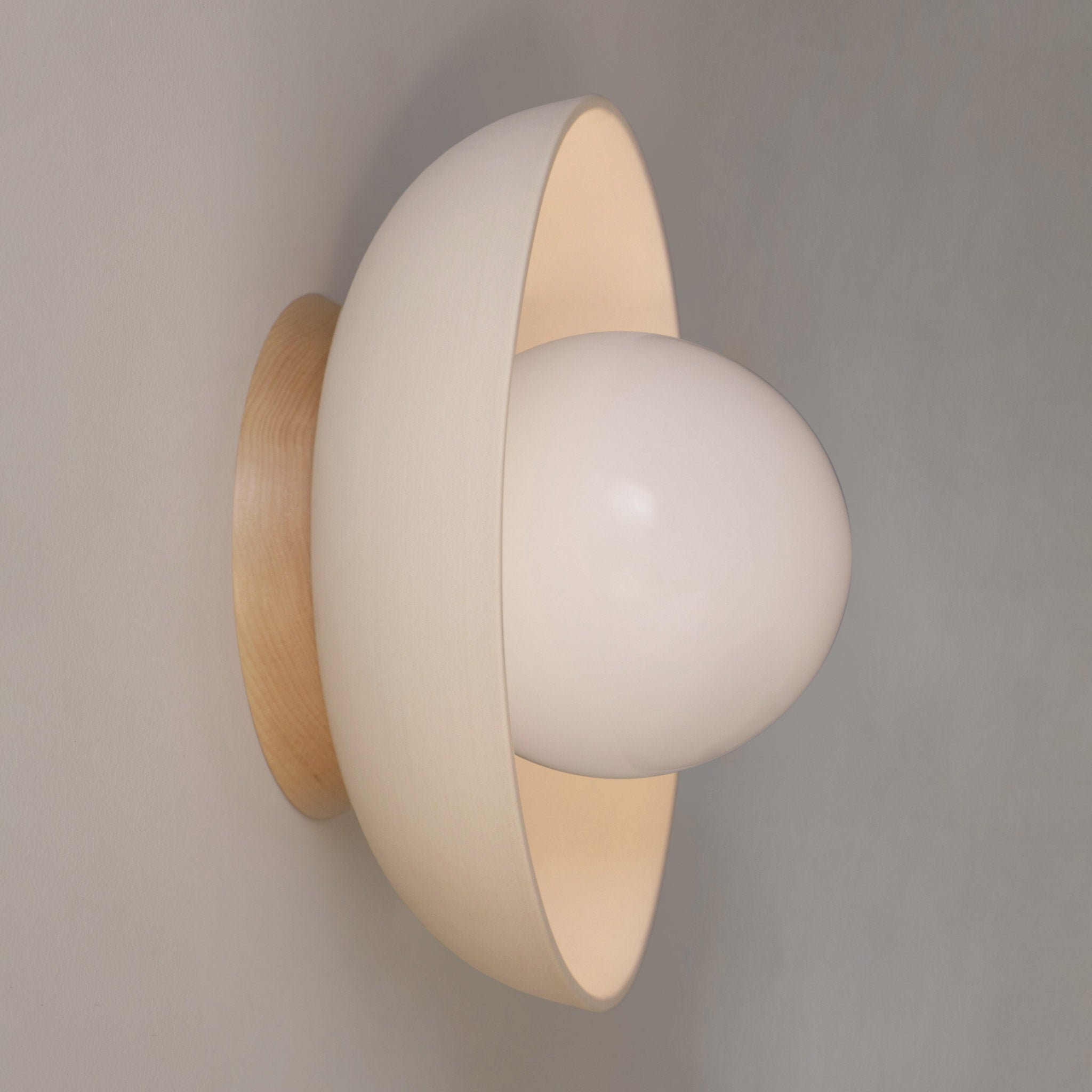 Terra Lexi Large 6" shown in Bone ceramic with a Maple wood canopy