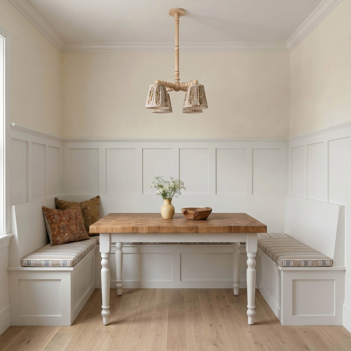 Yorkshire Compass Chandelier shown with Winfleur Mustard Shades