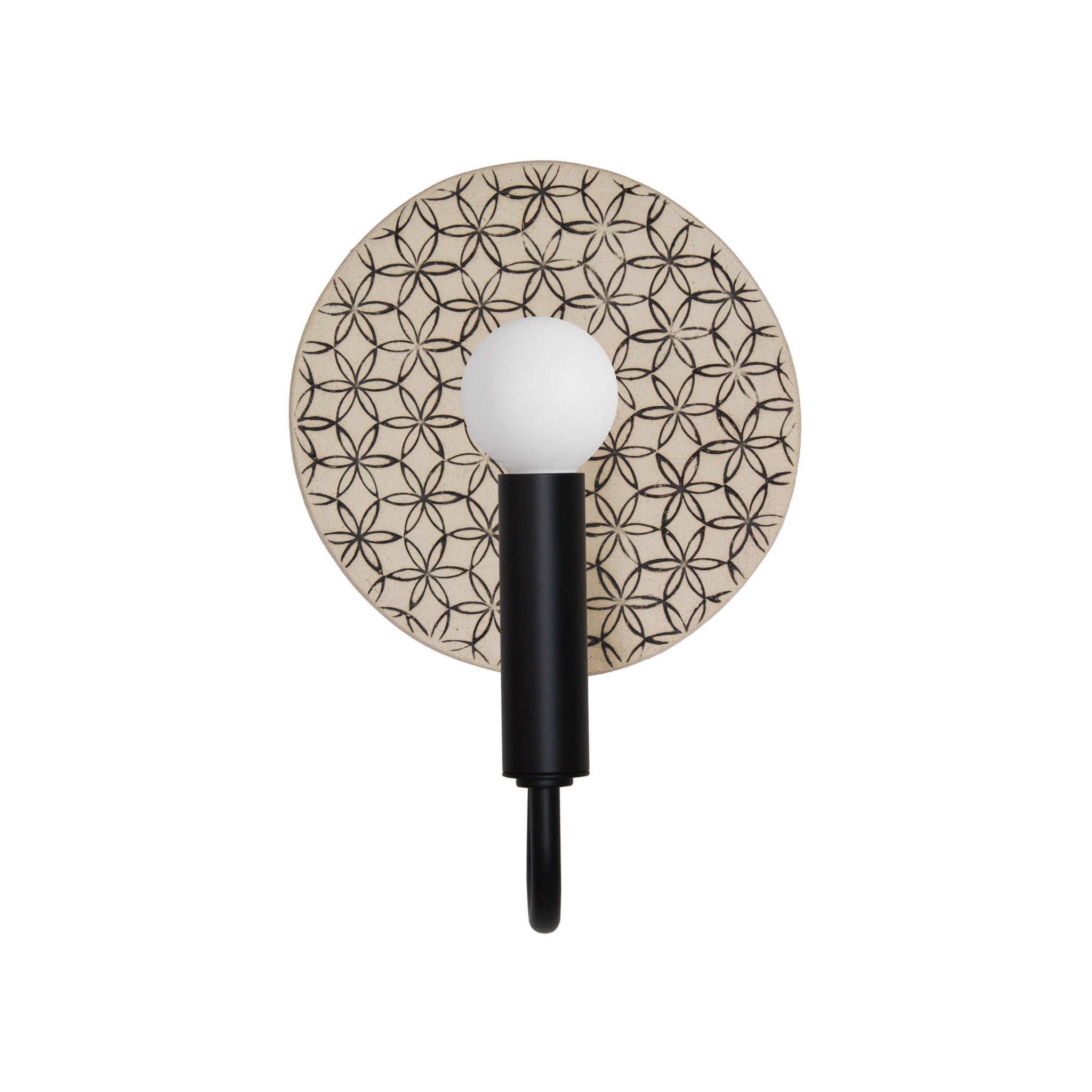 Edith ADA Sconce shown in Matte Black with Black and Cream Quilted Ceramic