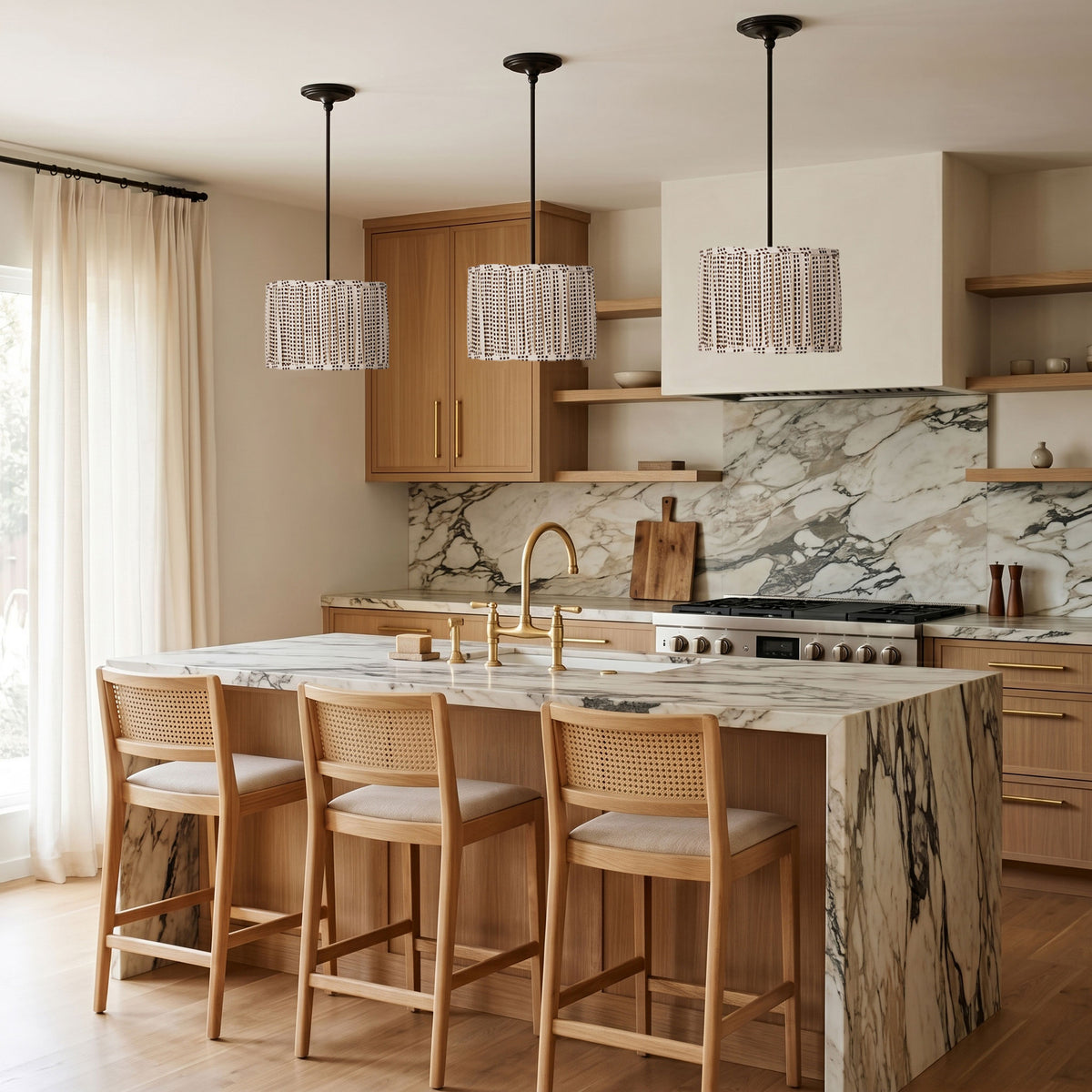 Oxford Pendant shown in Graphite Patina with an Aspen Coco Scallop 14" Shade