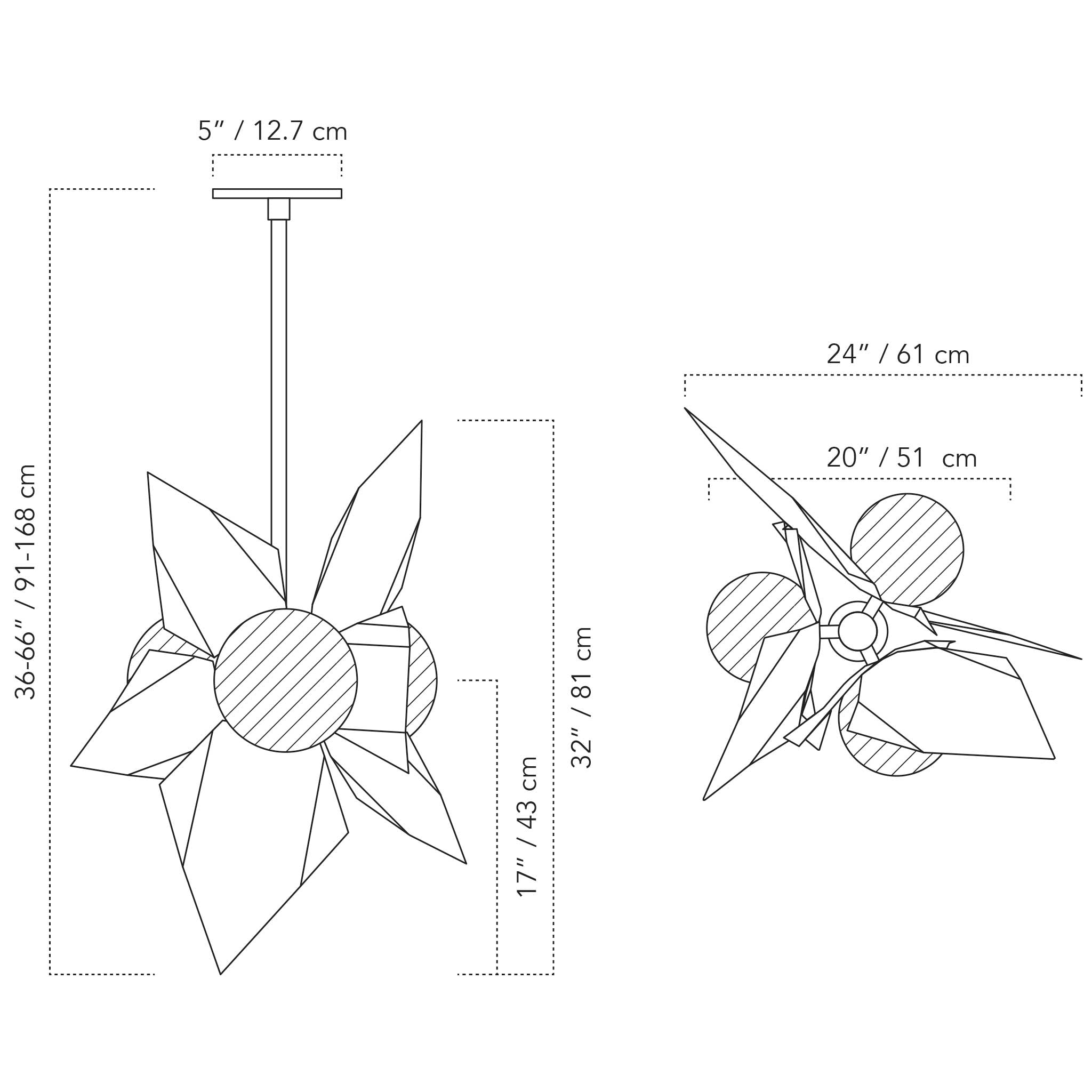 Florence 3 Large Pendant illustration with measurements