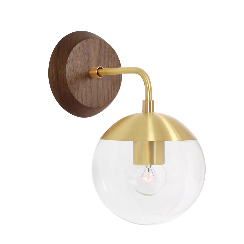 Alto Sconce 6" shown in Brass with Walnut and 6" Clear globe.