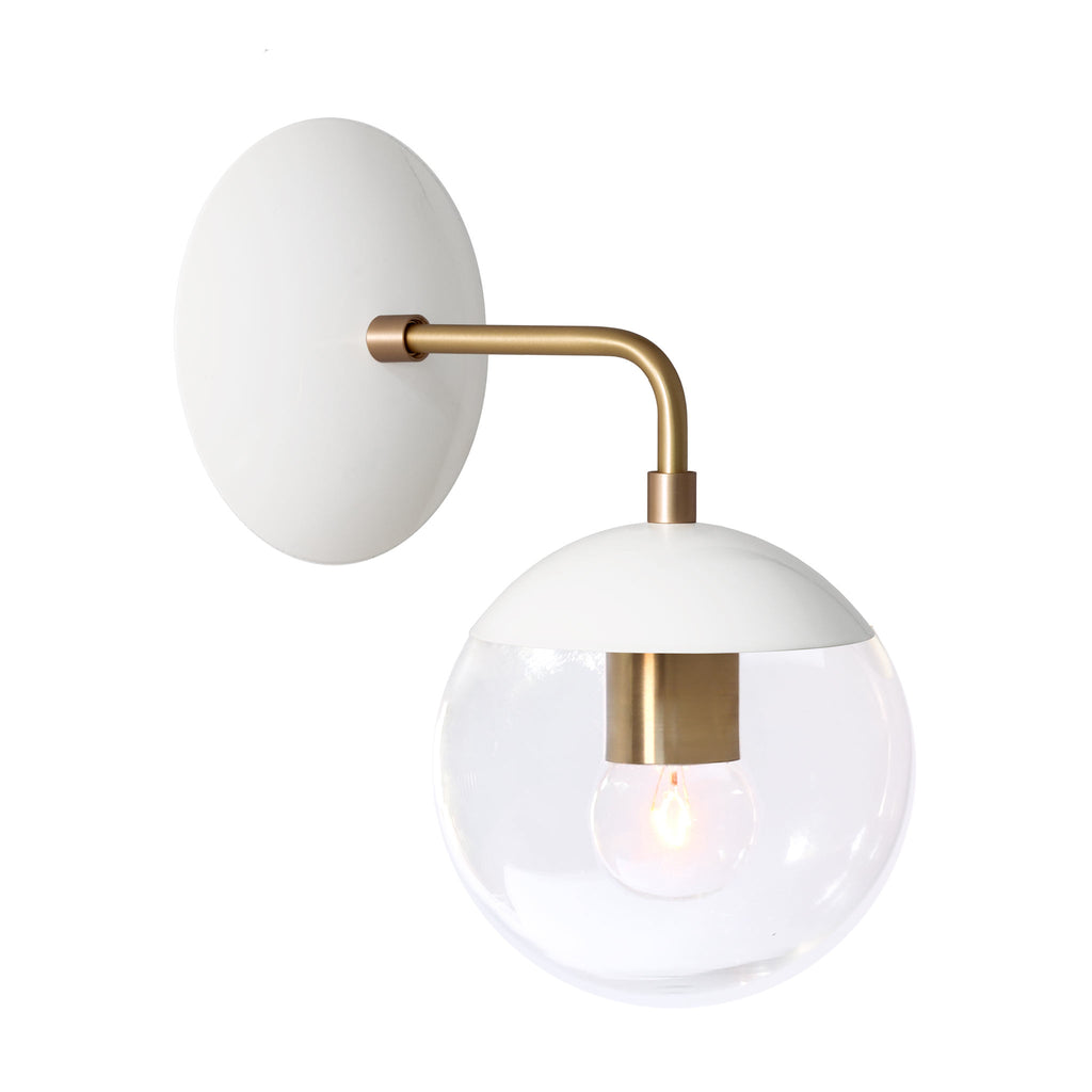 Alto Sconce 6" shown in White with Brass with a Clear 6" globe.