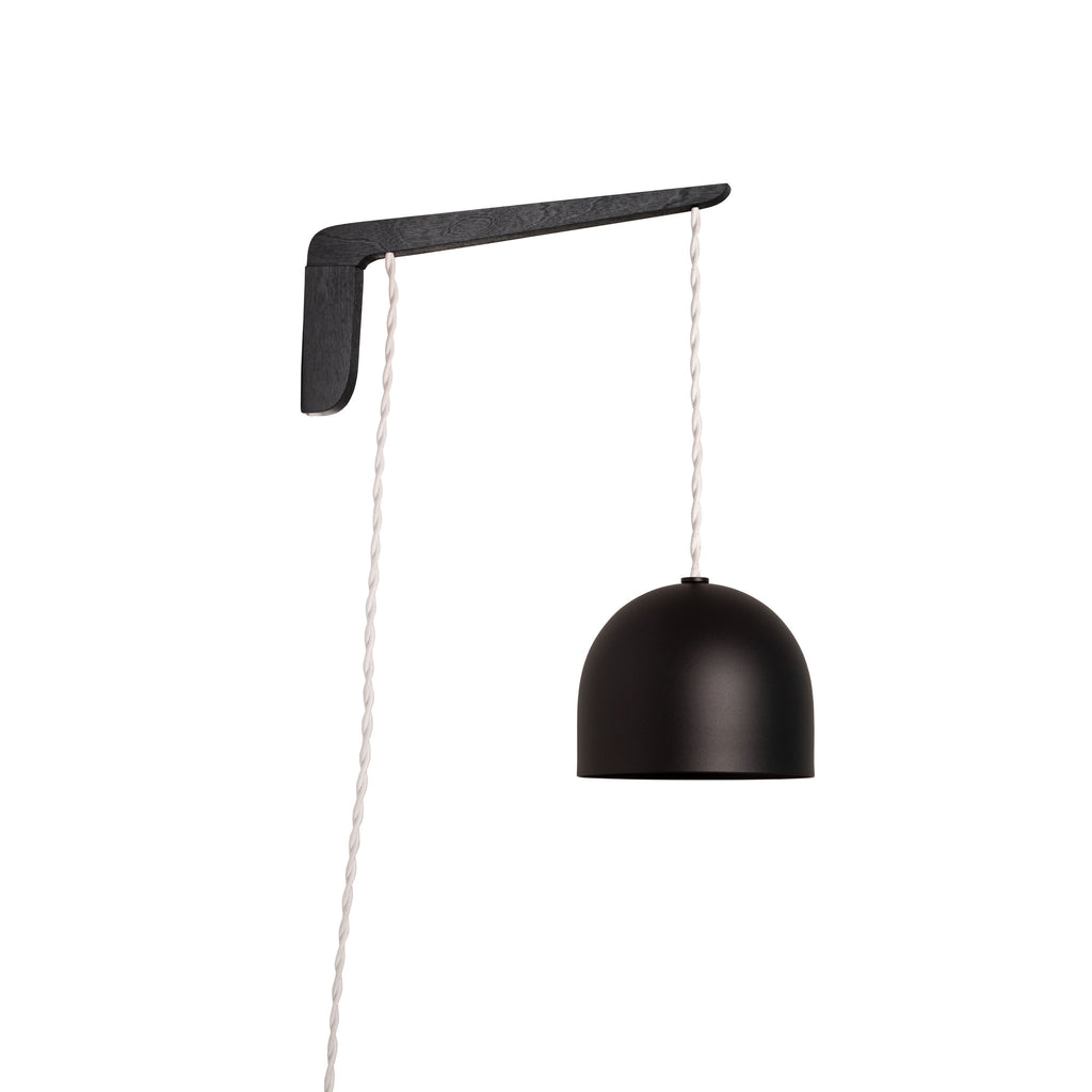 Swing Arm Amélie 6" shown in Black Stained wood finish with White twisted cord and Matte Black metal finish.