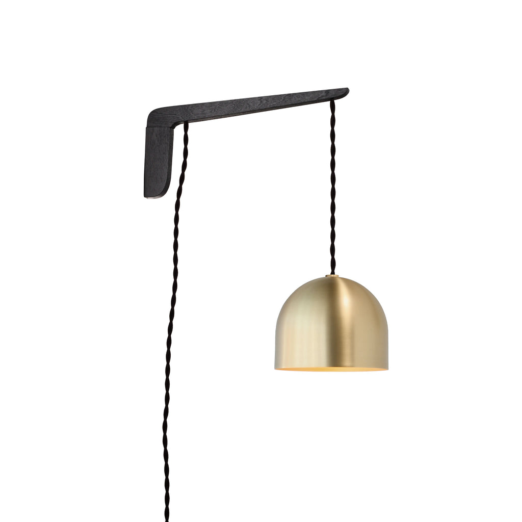 Swing Arm Amélie 6" shown in Black Stained wood finish with Black twisted cord and Brass metal finish.