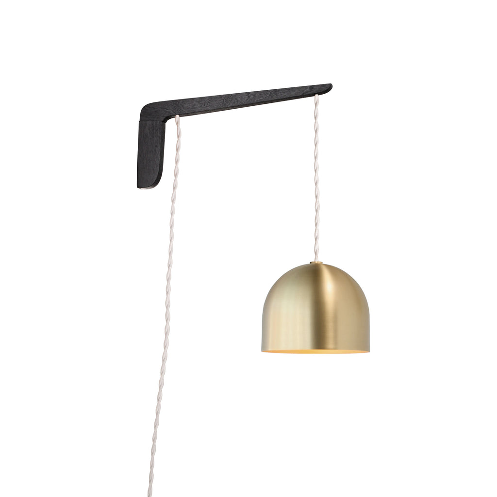 Swing Arm Amélie 6" shown in Black Stained wood finish with White twisted cord and Brass metal finish.