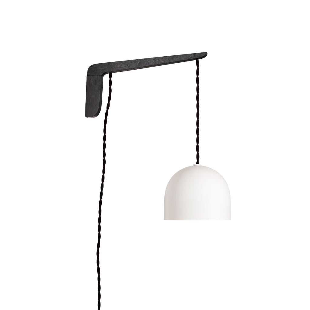 Swing Arm Amélie 6" shown in Black Stained wood finish with Black twisted cord and White metal finish.