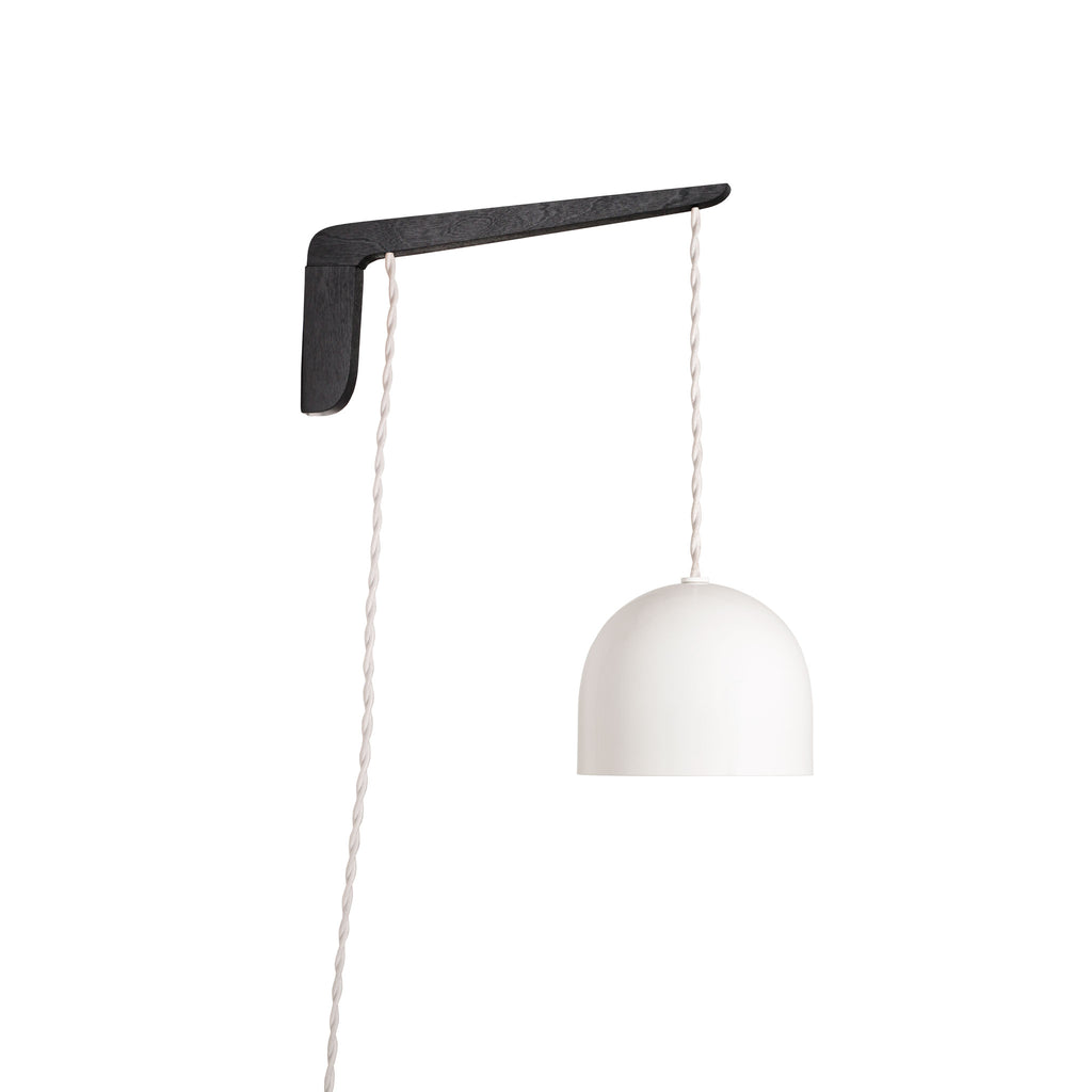 Swing Arm Amélie 6" shown in Black Stained wood finish with White twisted cord and White metal finish.