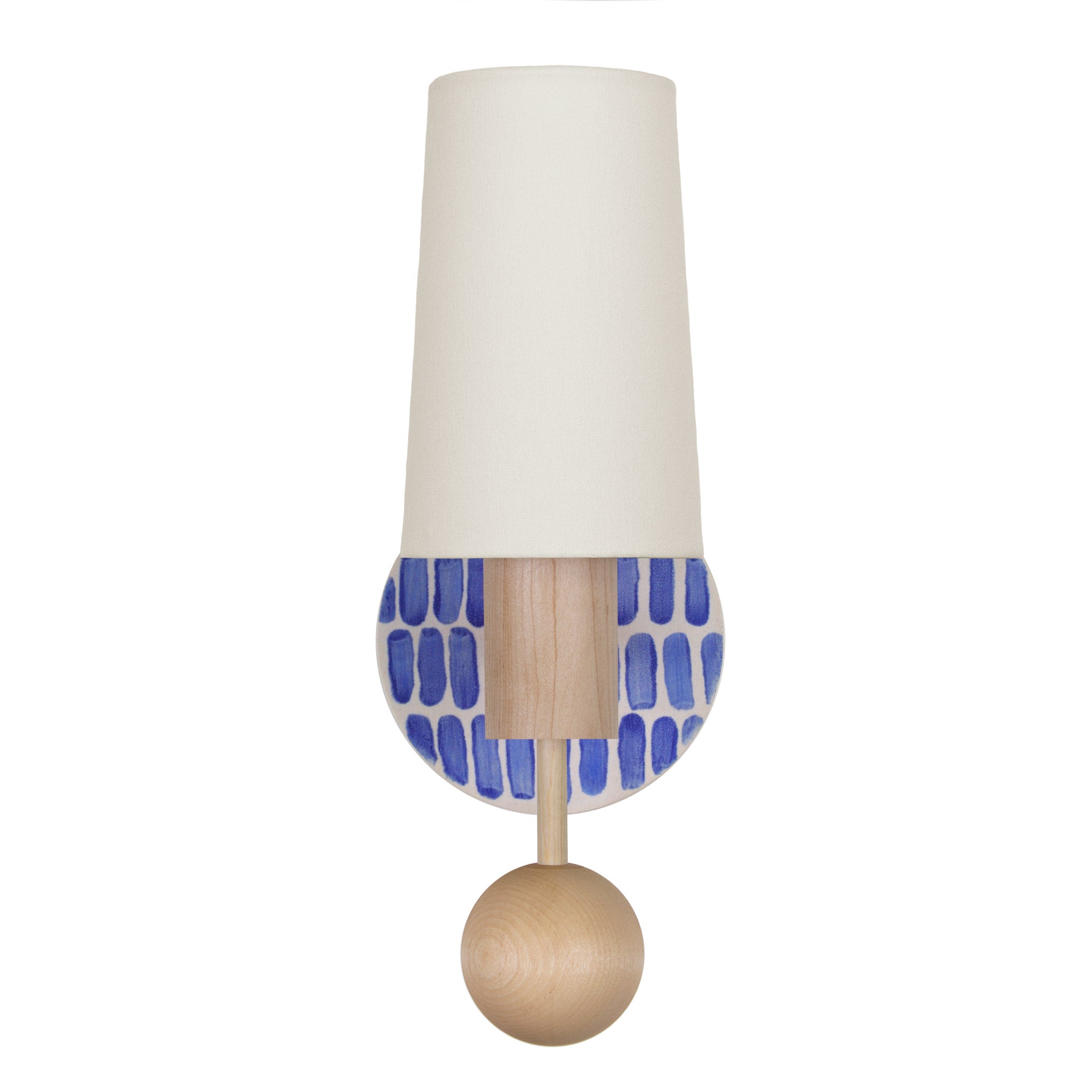 Amherst sconce shown in Maple with Blue Dot Stripe ceramic
