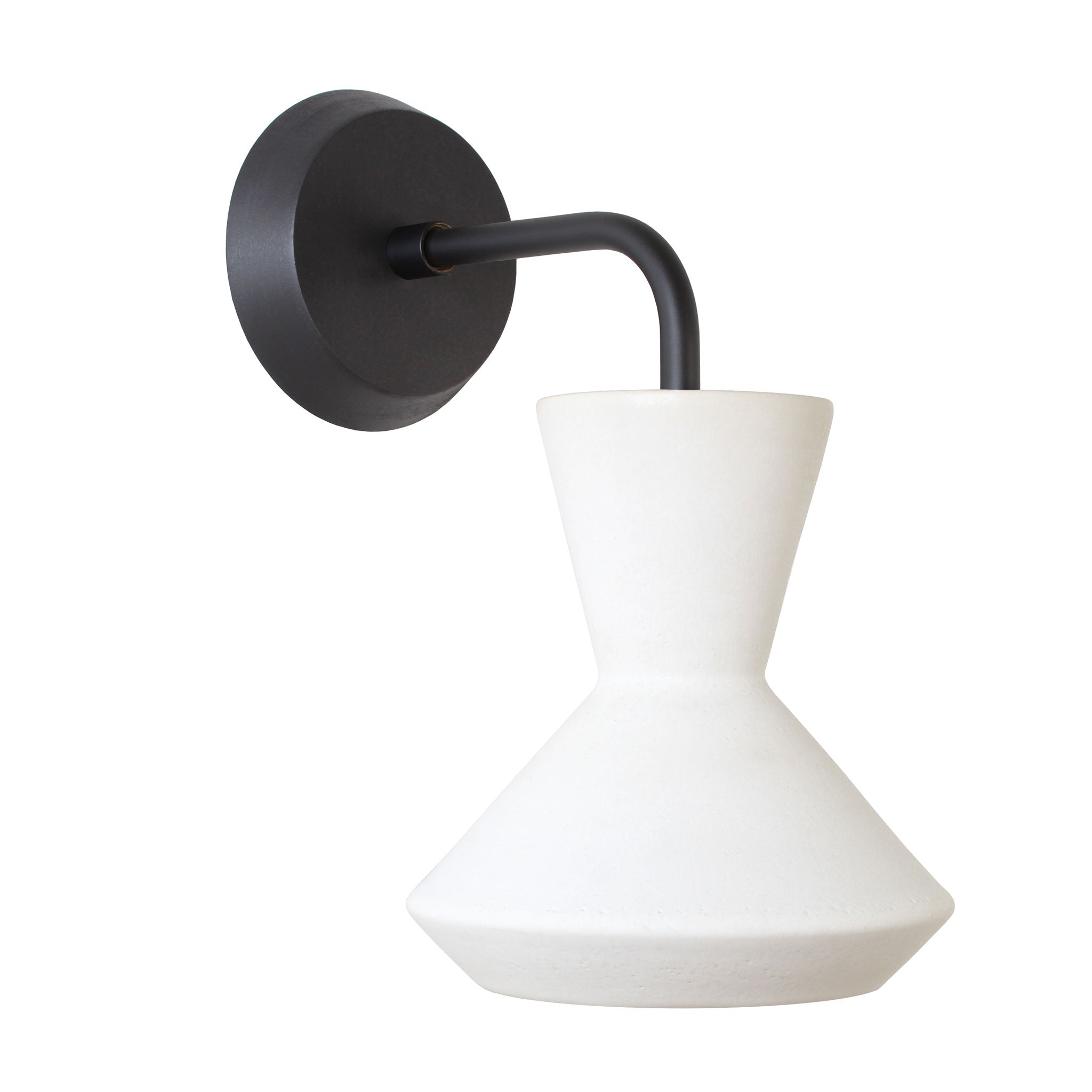 Bobbie Sconce shown in Natural White Glaze with Matte Black Metal and Black Stained wood finish Canopy