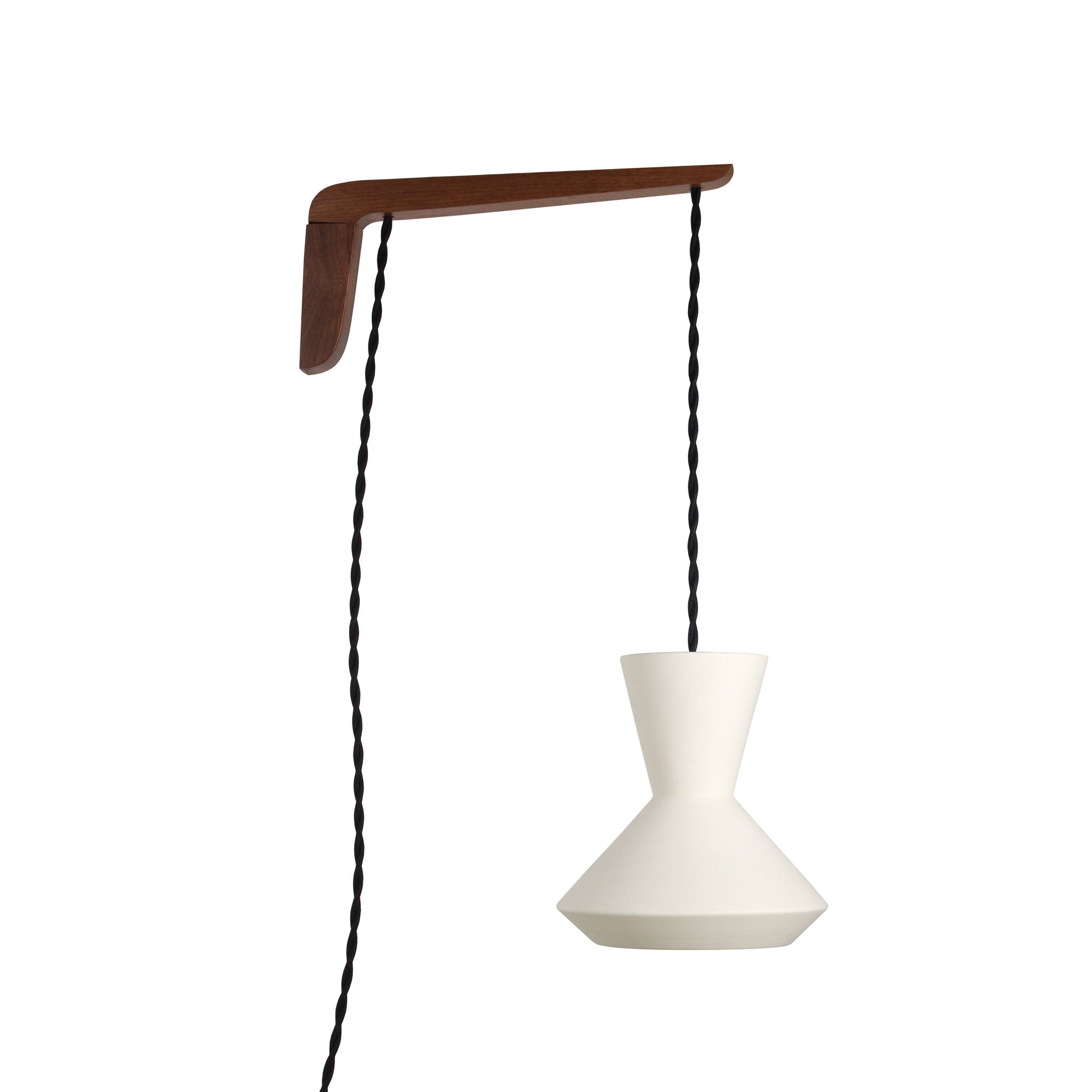 Bobbie Swing shown in Natural White Glaze with Walnut wood and Black Twist cord