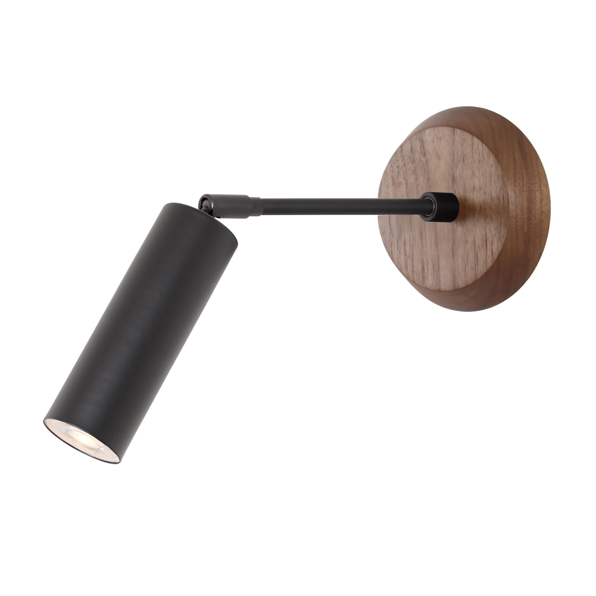 Fjord Spot with Wood Canopy shown in Matte Black with Walnut and a 6" Arm