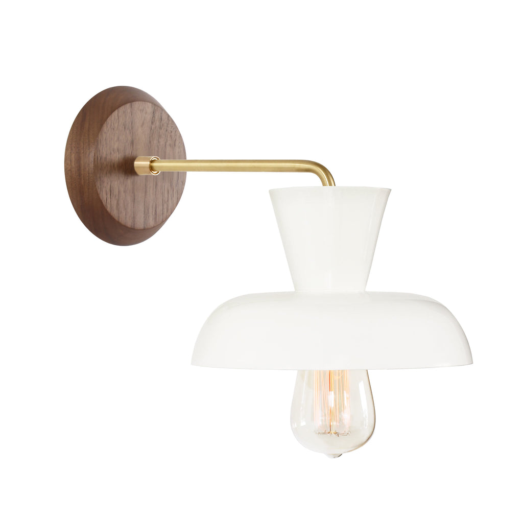 Cedar and Moss Isle Sconce in White with Brass finish with a Walnut wood canopy