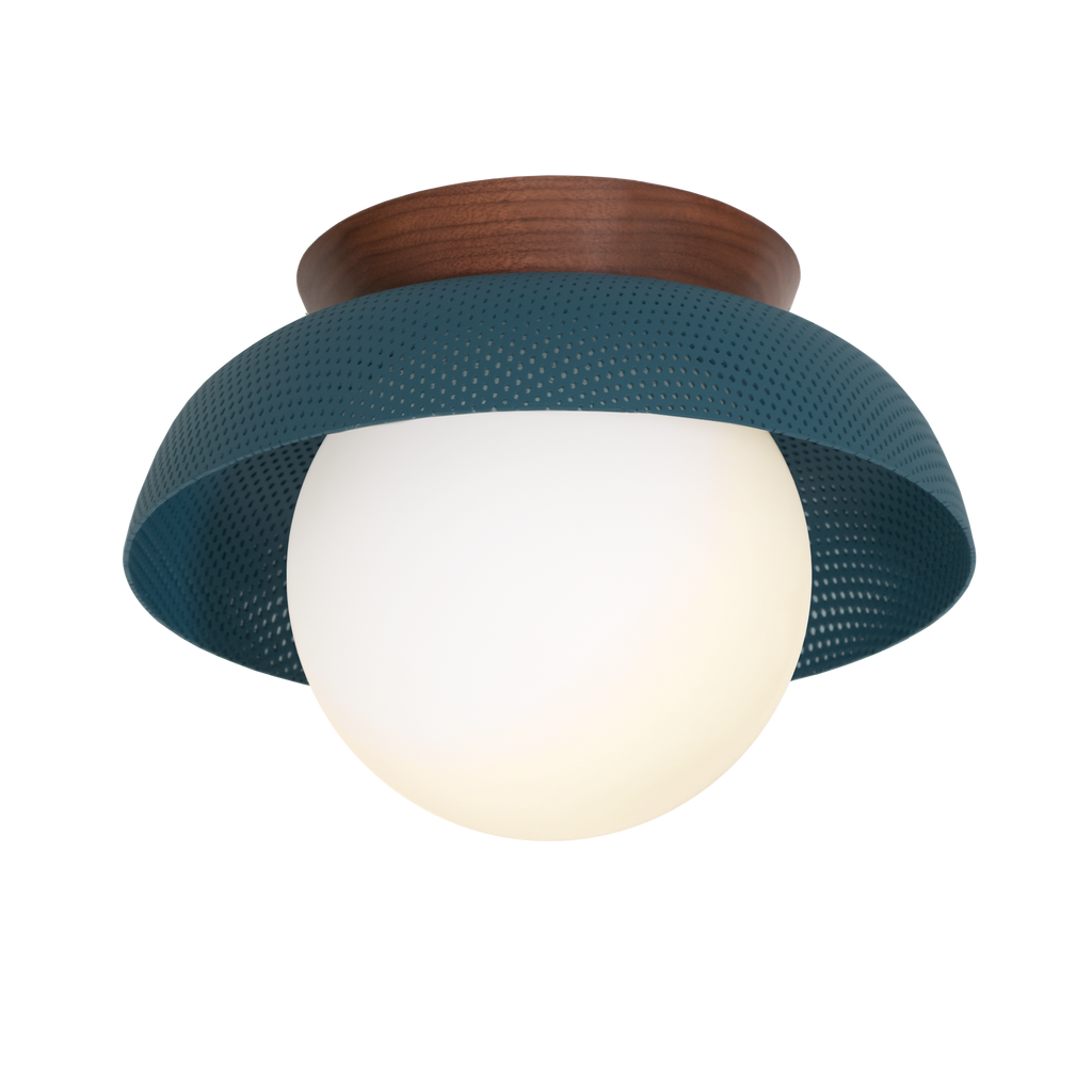 Lexi Large 6" shown with Perforated shade in Ocean Blue and Walnut canopy.