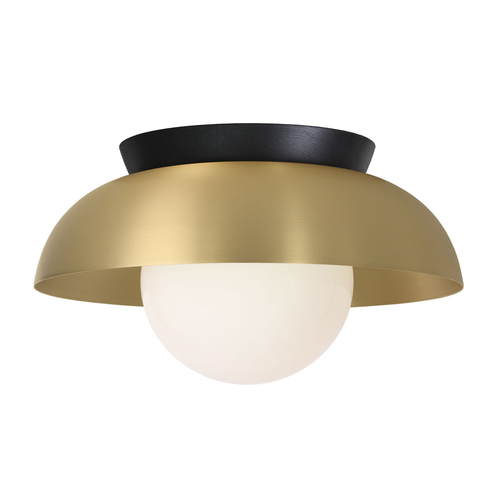 Lexi Large 6” shown with a Solid shade in Brass and Black Stained wood finish canopy.