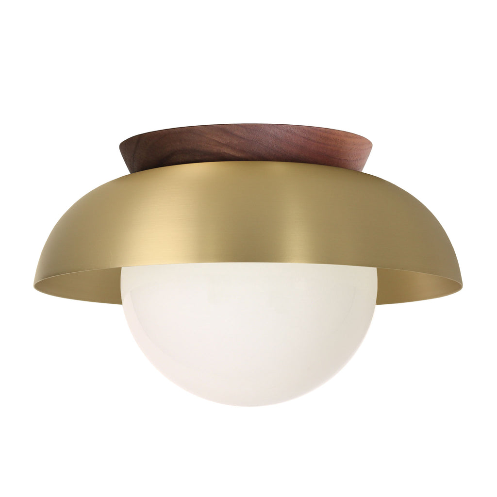 Lexi Large 8” shown with a Solid shade in Brass and Walnut canopy.