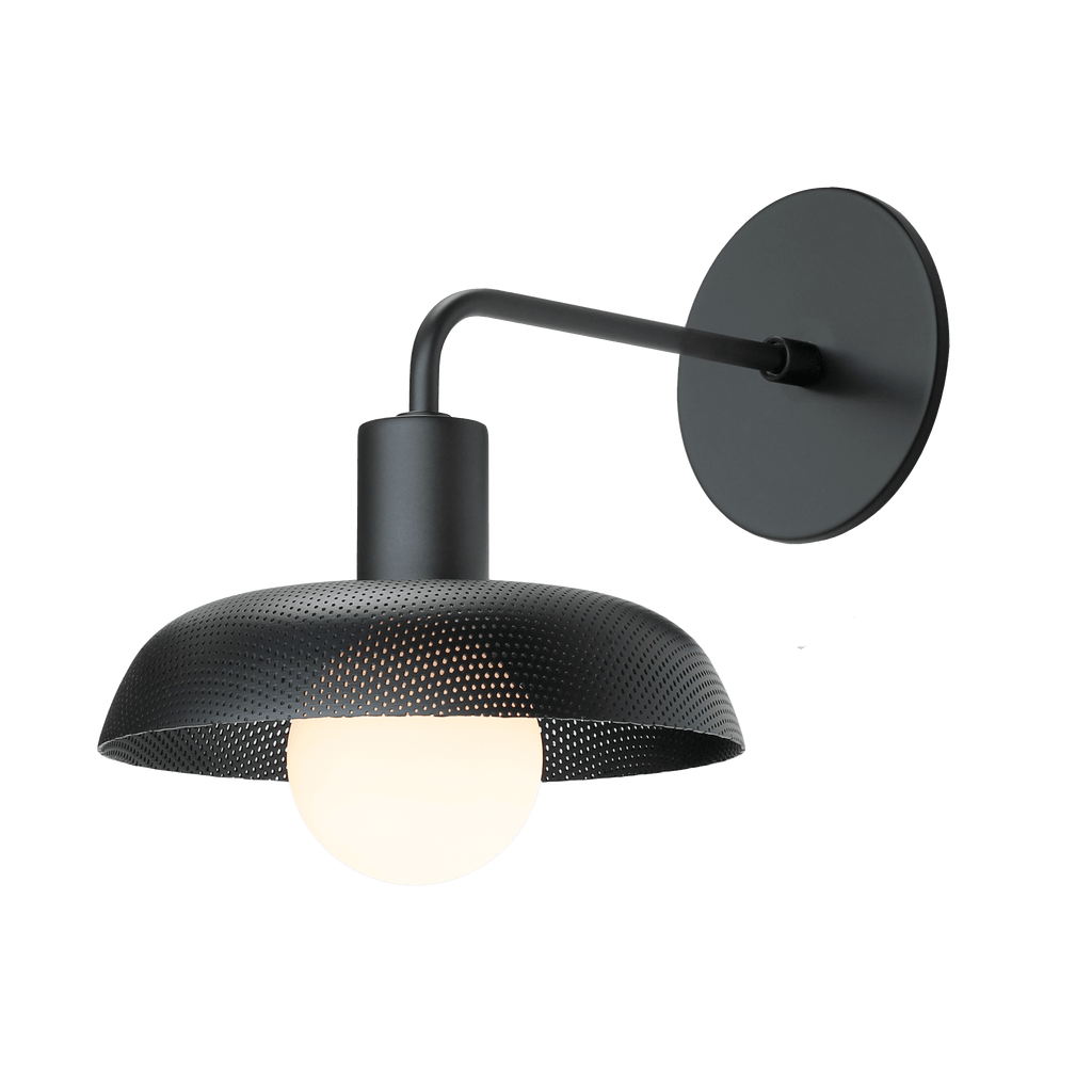 Sally Sconce shown with a Perforated shade in Matte Black and Matte Black fixture finish.